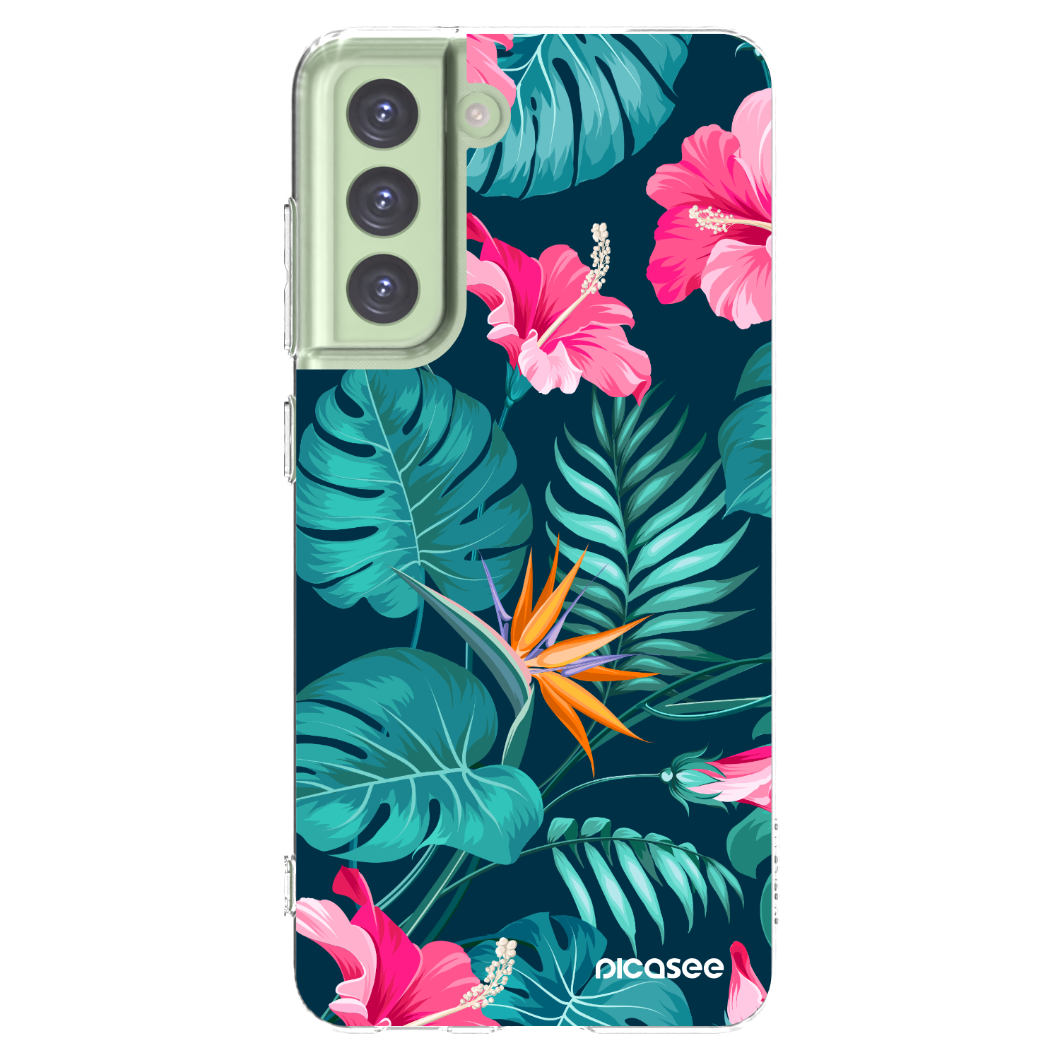 Picasee Samsung Galaxy S21 FE 5G Hülle - Transparentes Silikon - Pink Monstera