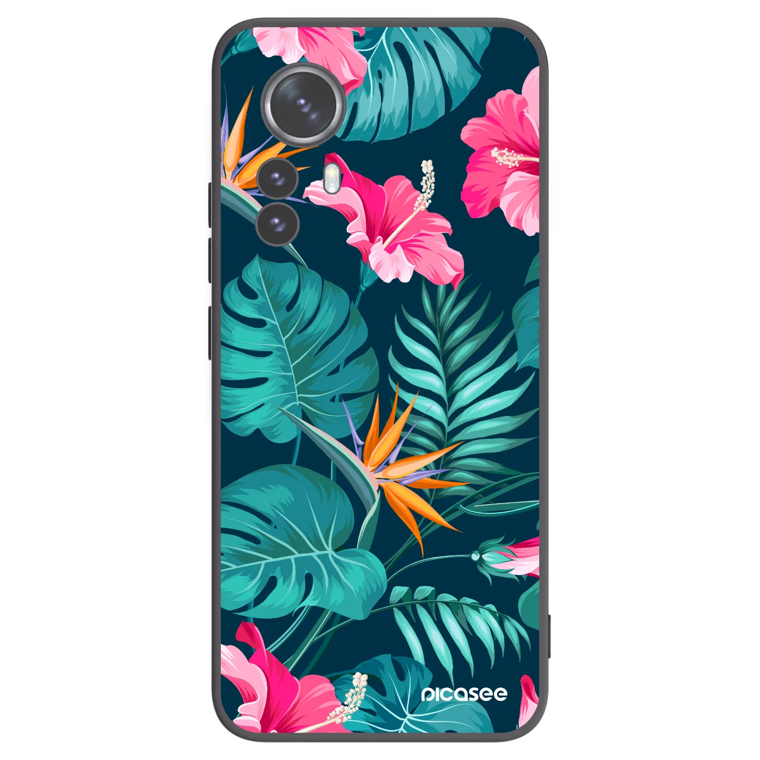 Picasee Xiaomi 12 Pro Hülle - Schwarzes Silikon - Pink Monstera
