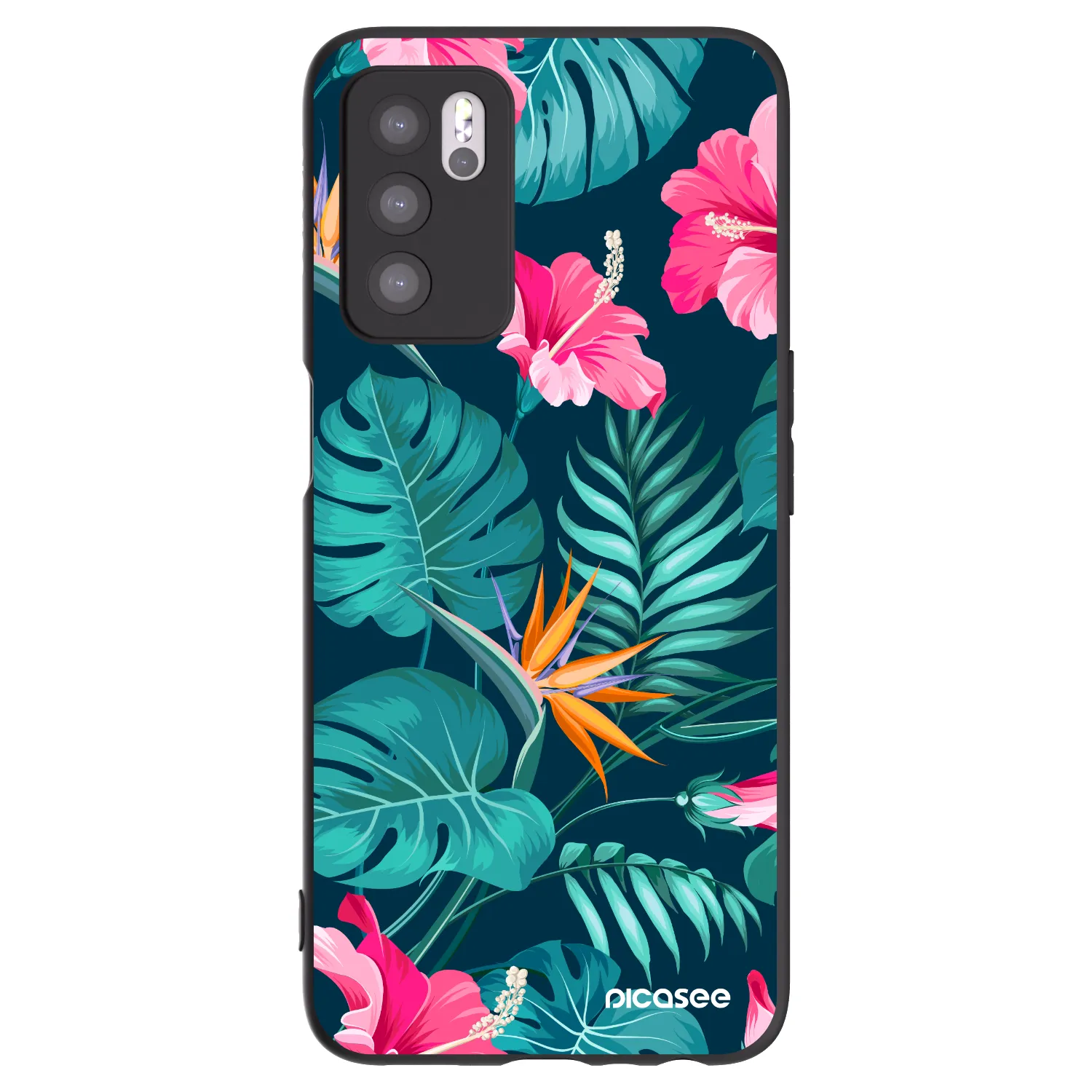 Picasee OPPO A16 Hülle - Schwarzes Silikon - Pink Monstera
