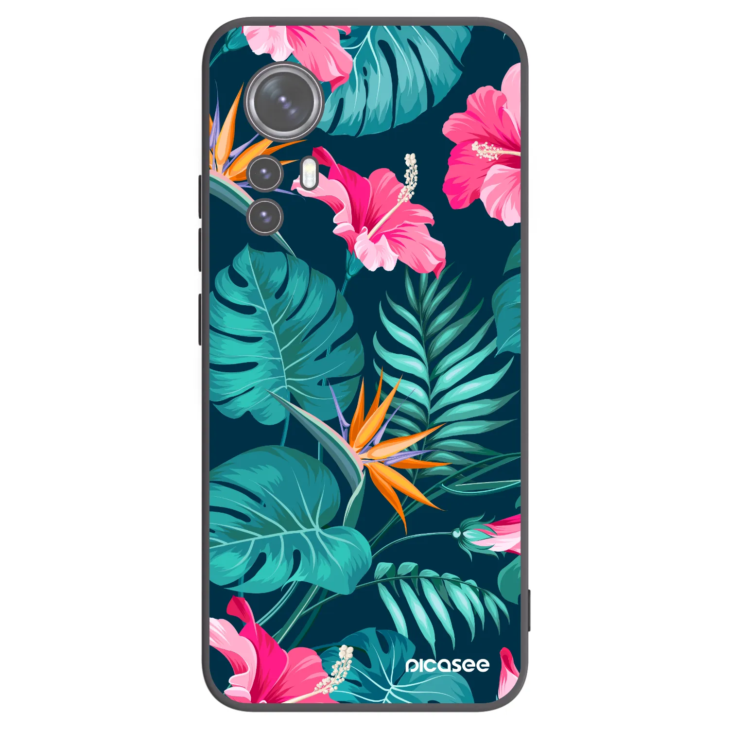 Picasee Xiaomi 12X Hülle - Schwarzes Silikon - Pink Monstera