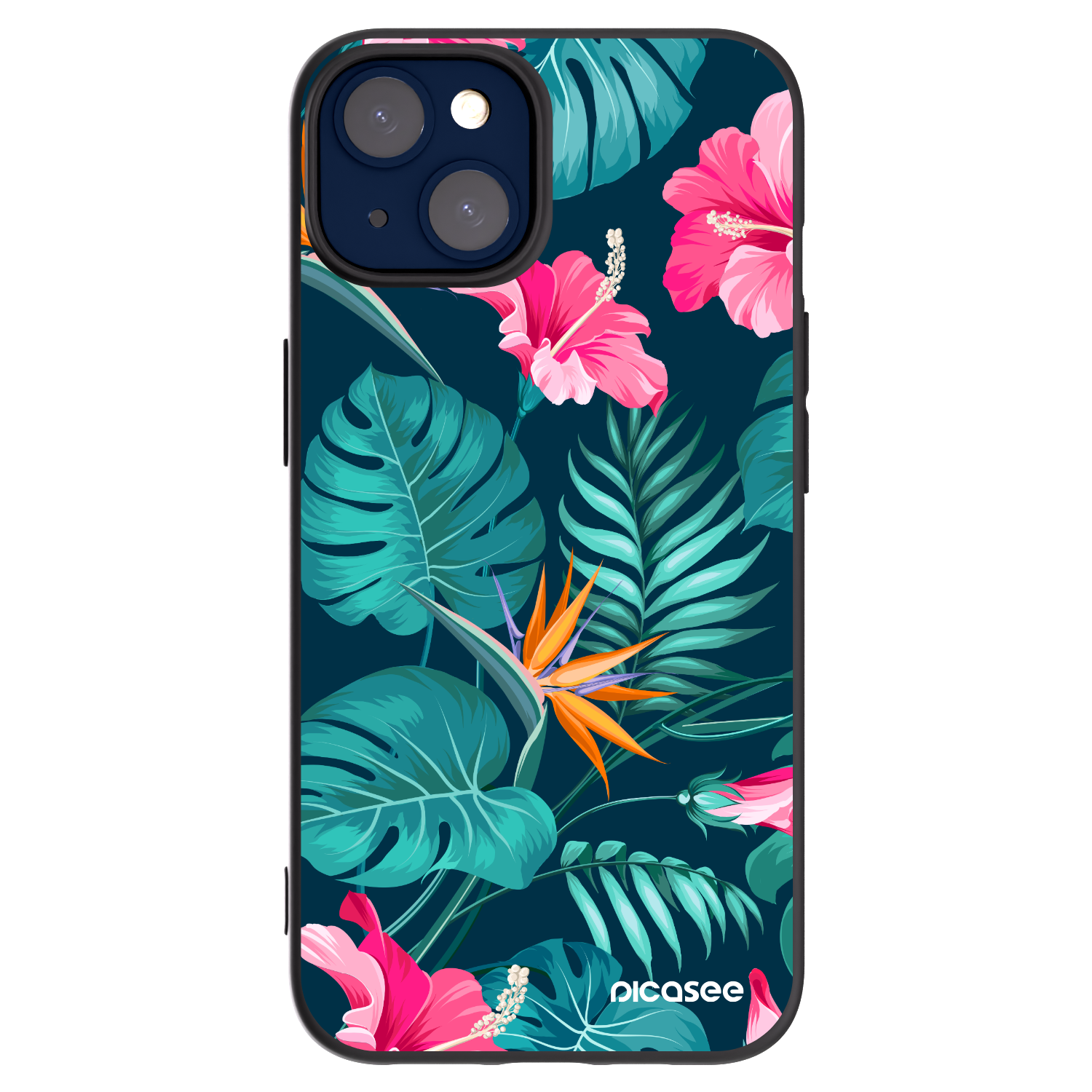 Picasee Apple iPhone 14 Hülle - Schwarzes Silikon - Pink Monstera