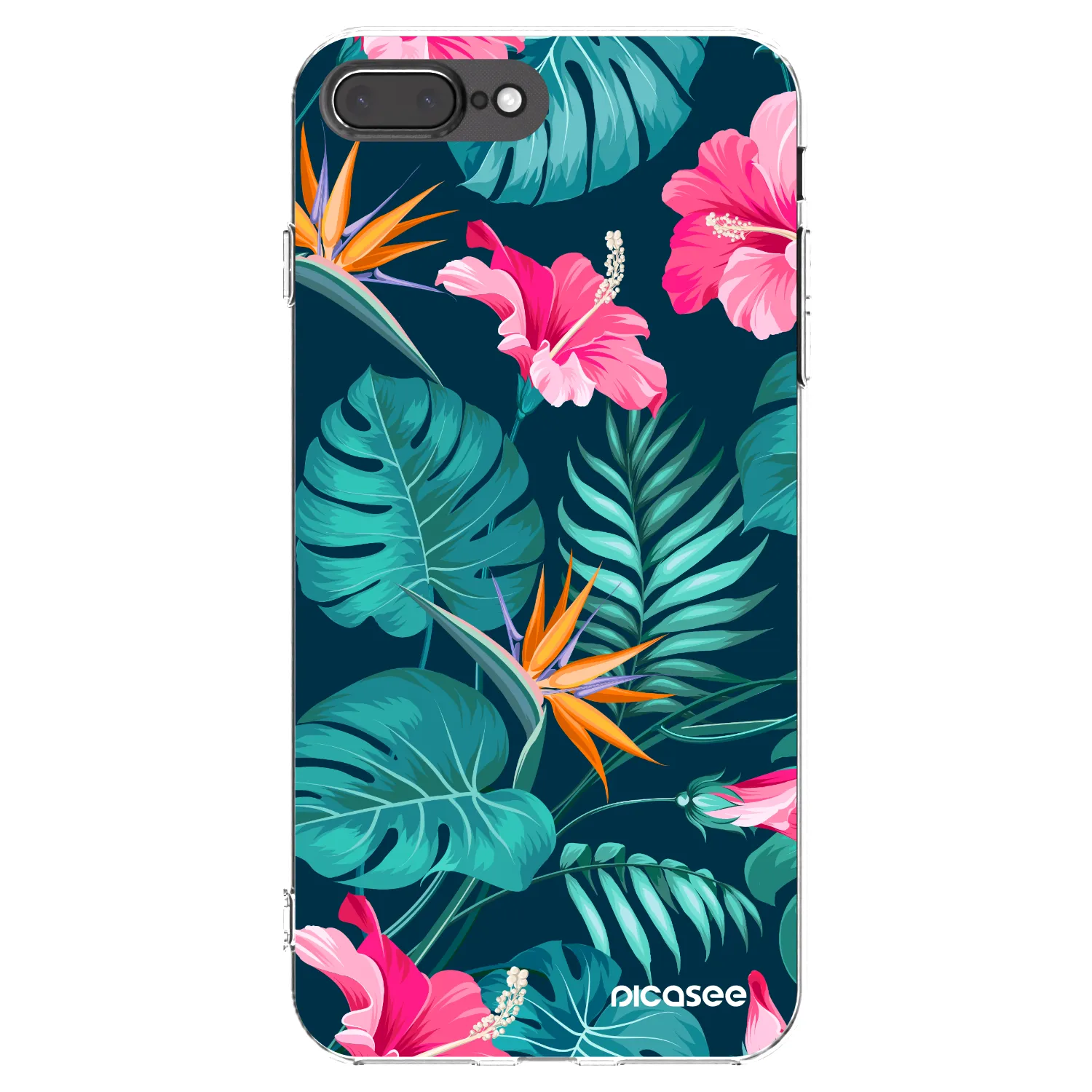 Picasee Apple iPhone 8 Plus Hülle - Transparentes Silikon - Pink Monstera