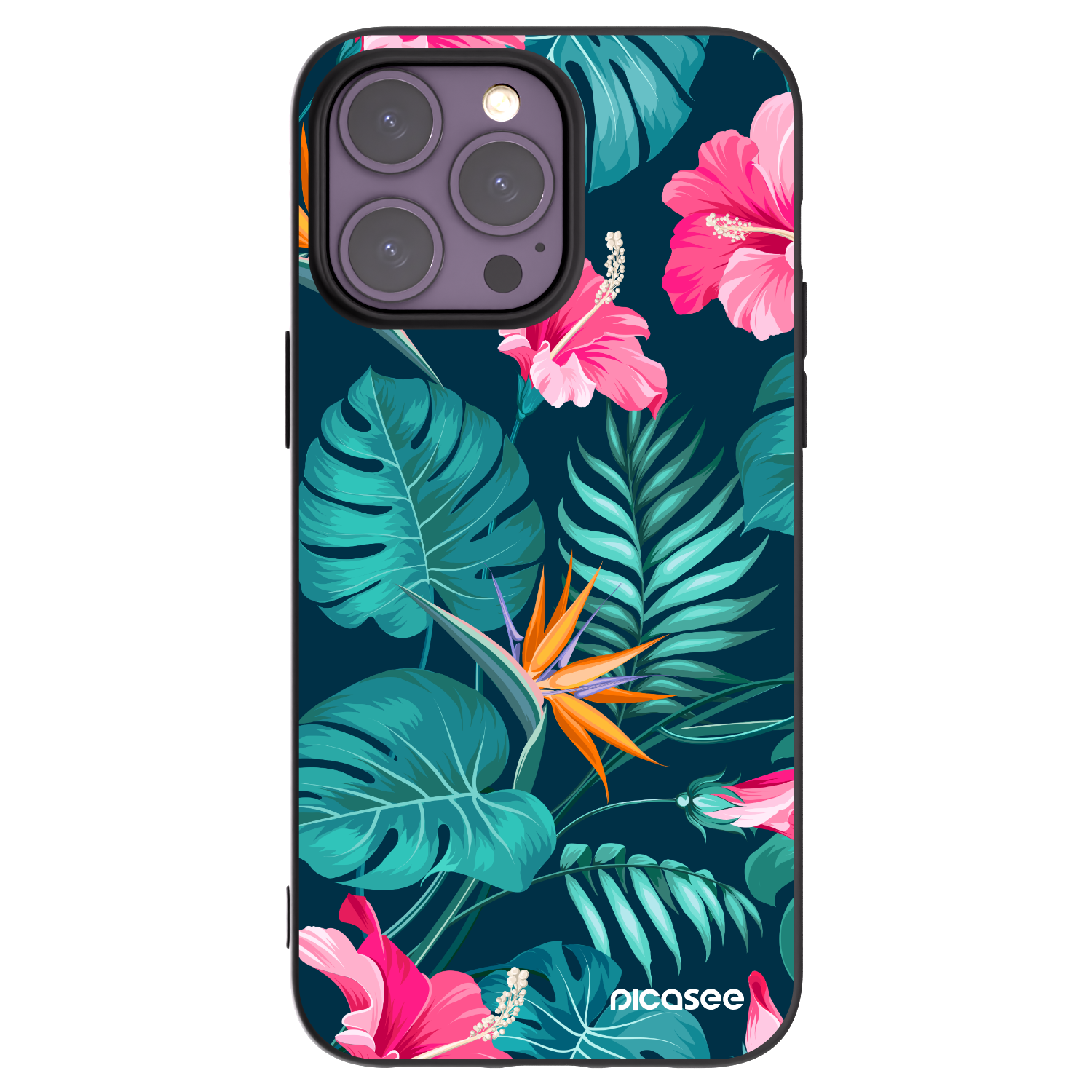 Picasee Apple iPhone 14 Pro Max Hülle - Schwarzes Silikon - Pink Monstera