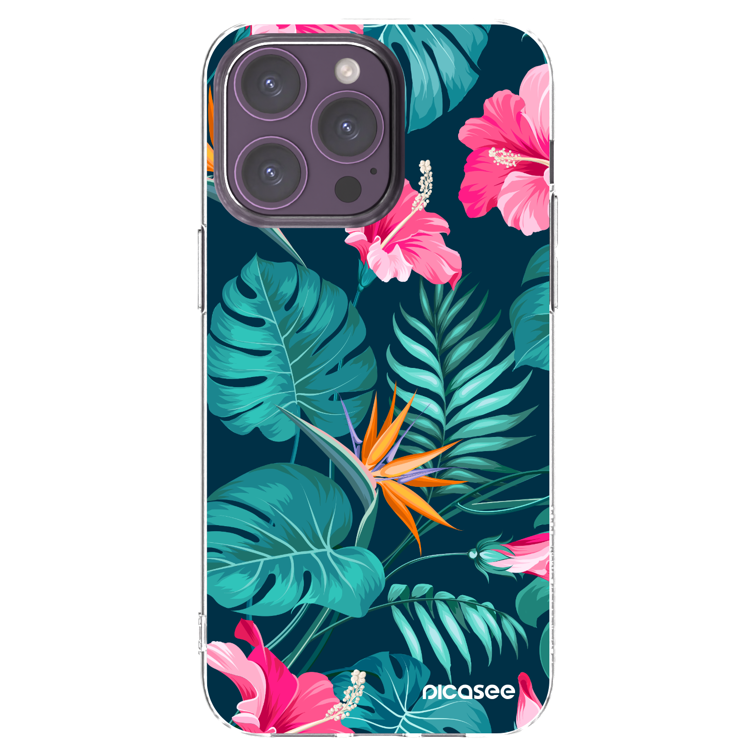 Picasee Apple iPhone 14 Pro Max Hülle - Transparentes Silikon - Pink Monstera