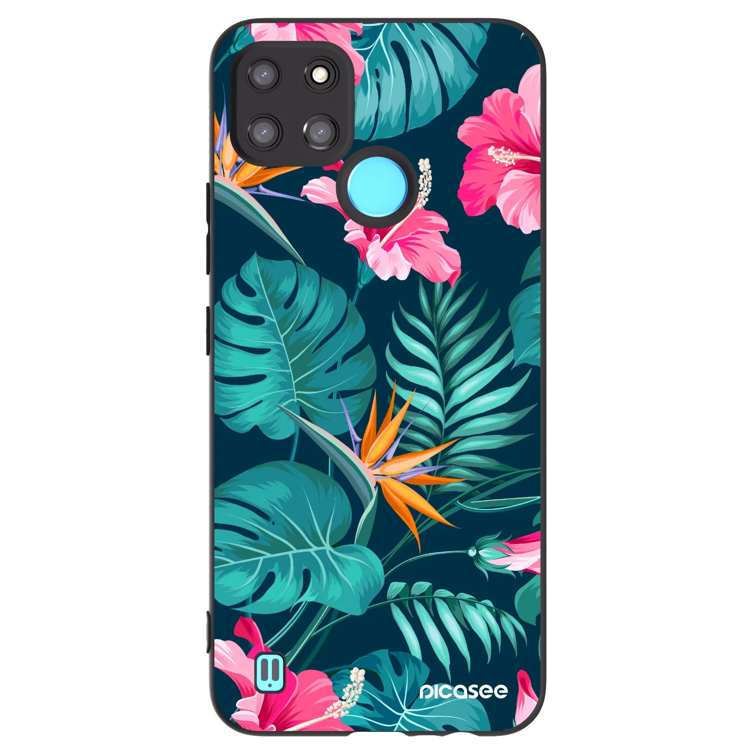 Picasee Realme C21Y Hülle - Schwarzes Silikon - Pink Monstera