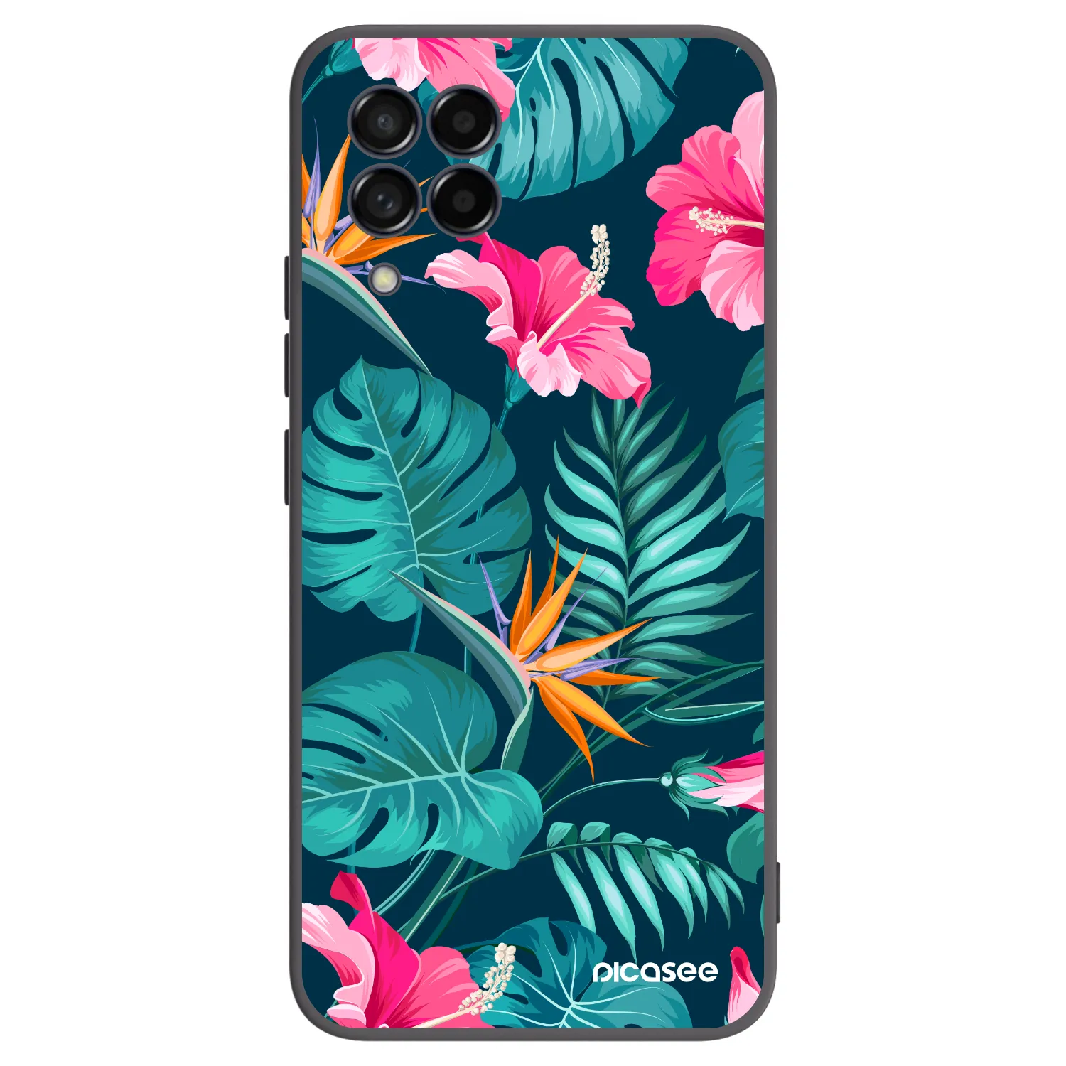 Picasee Samsung Galaxy M53 5G Hülle - Schwarzes Silikon - Pink Monstera