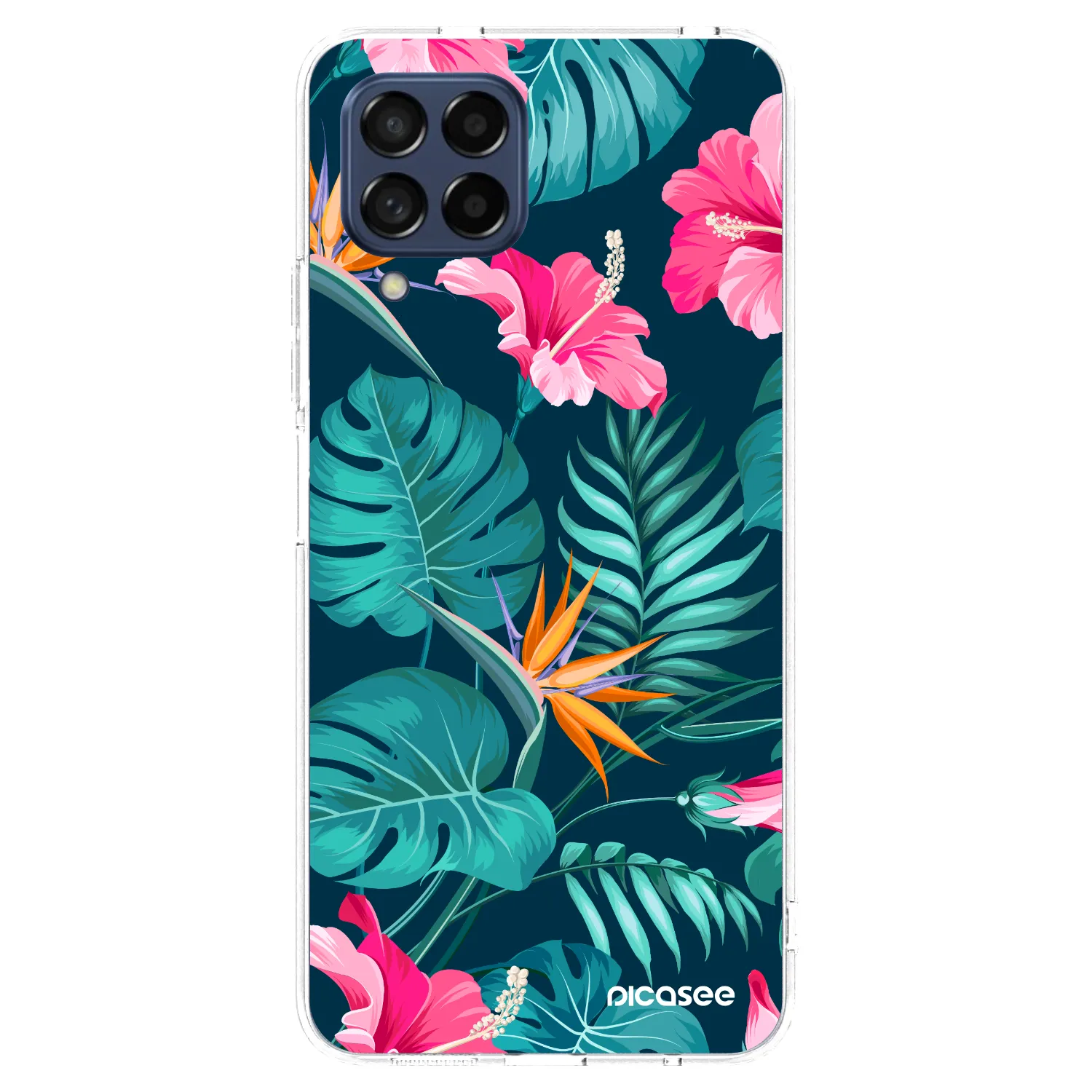 Picasee Samsung Galaxy M53 5G Hülle - Transparentes Silikon - Pink Monstera