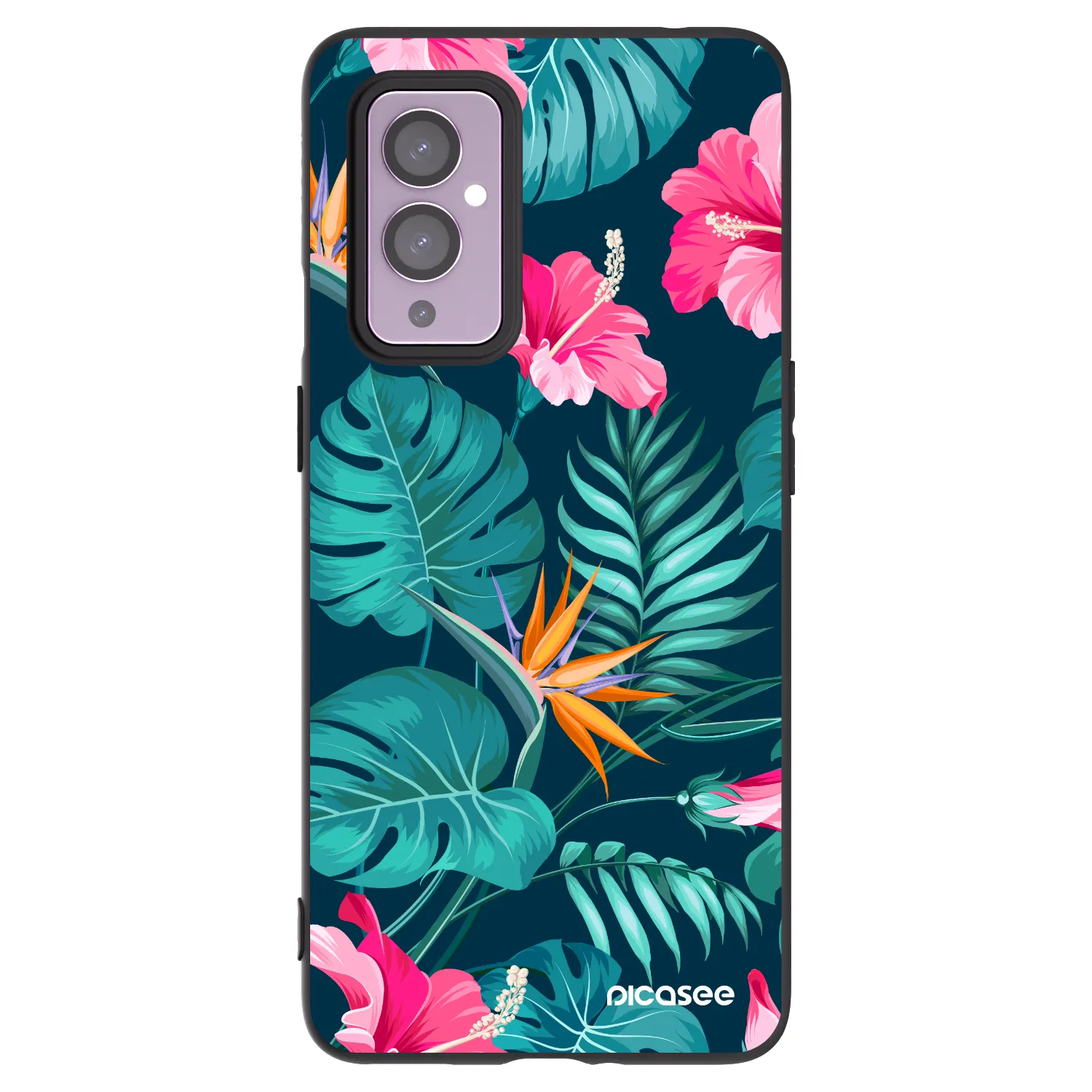 Picasee OnePlus 9 Hülle - Schwarzes Silikon - Pink Monstera
