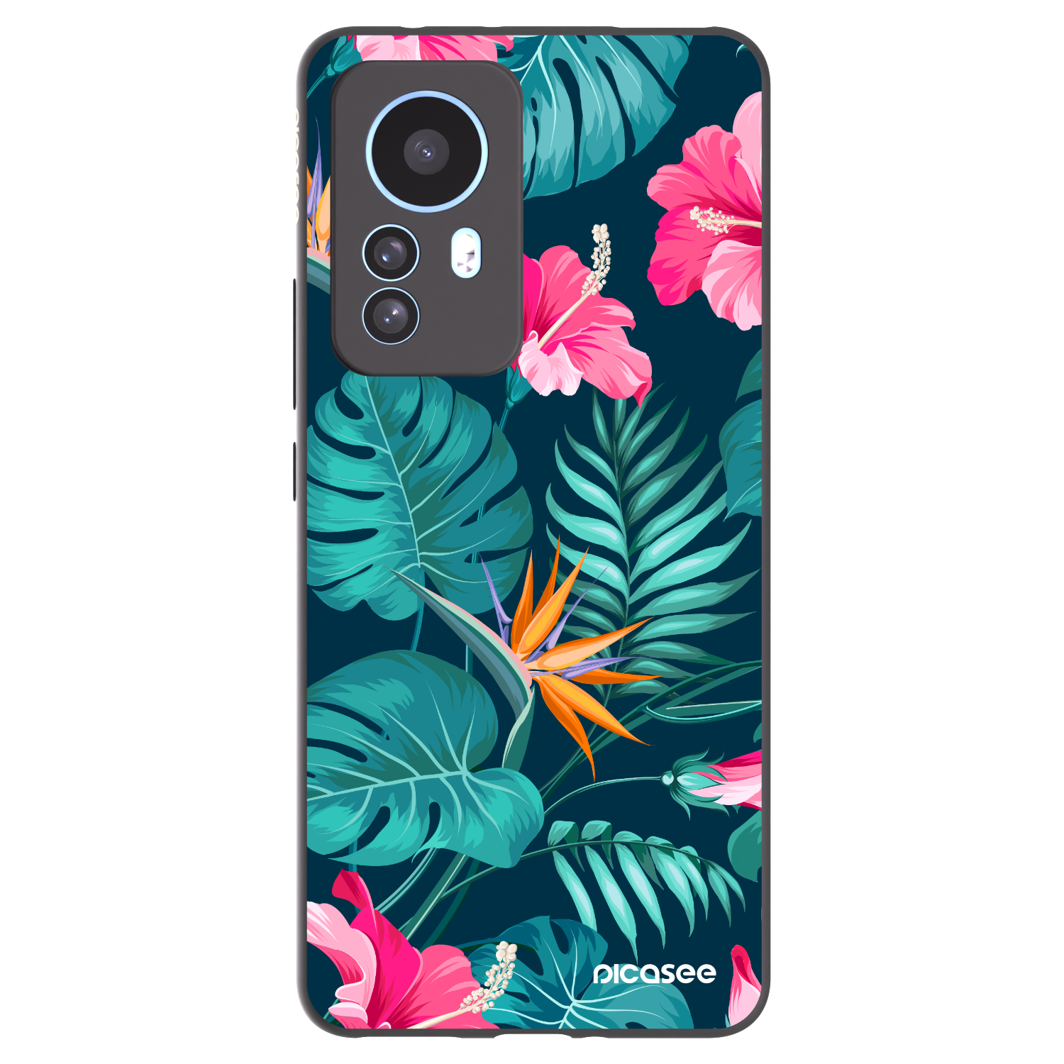 Picasee Xiaomi 12T Hülle - Schwarzes Silikon - Pink Monstera