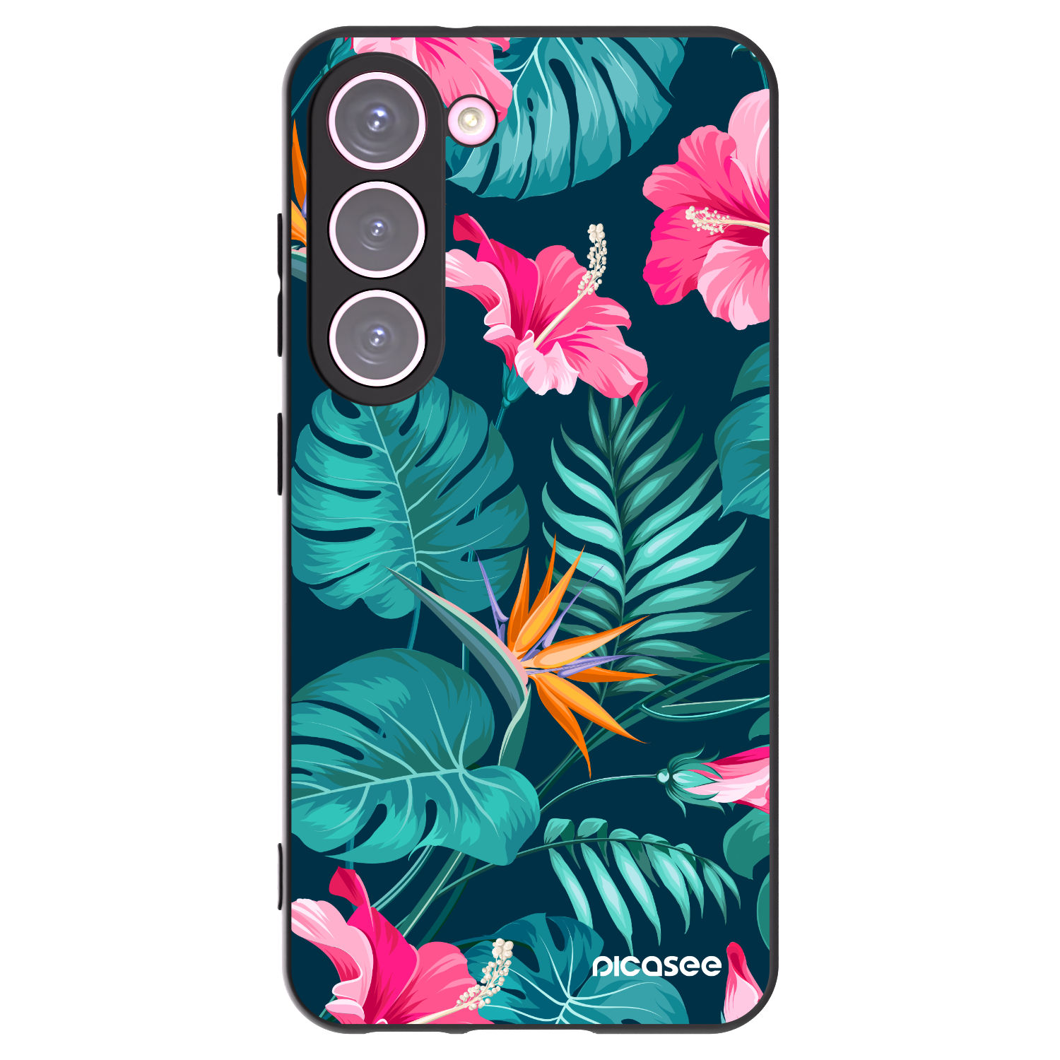 Picasee Samsung Galaxy S23 5G Hülle - Schwarzes Silikon - Pink Monstera