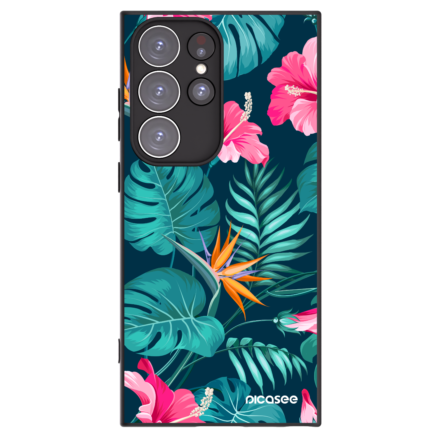 Picasee Samsung Galaxy S23 Ultra 5G Hülle - Schwarzes Silikon - Pink Monstera