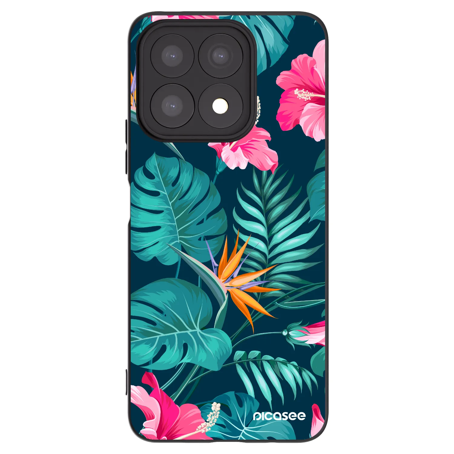 Picasee Honor X8a Hülle - Schwarzes Silikon - Pink Monstera