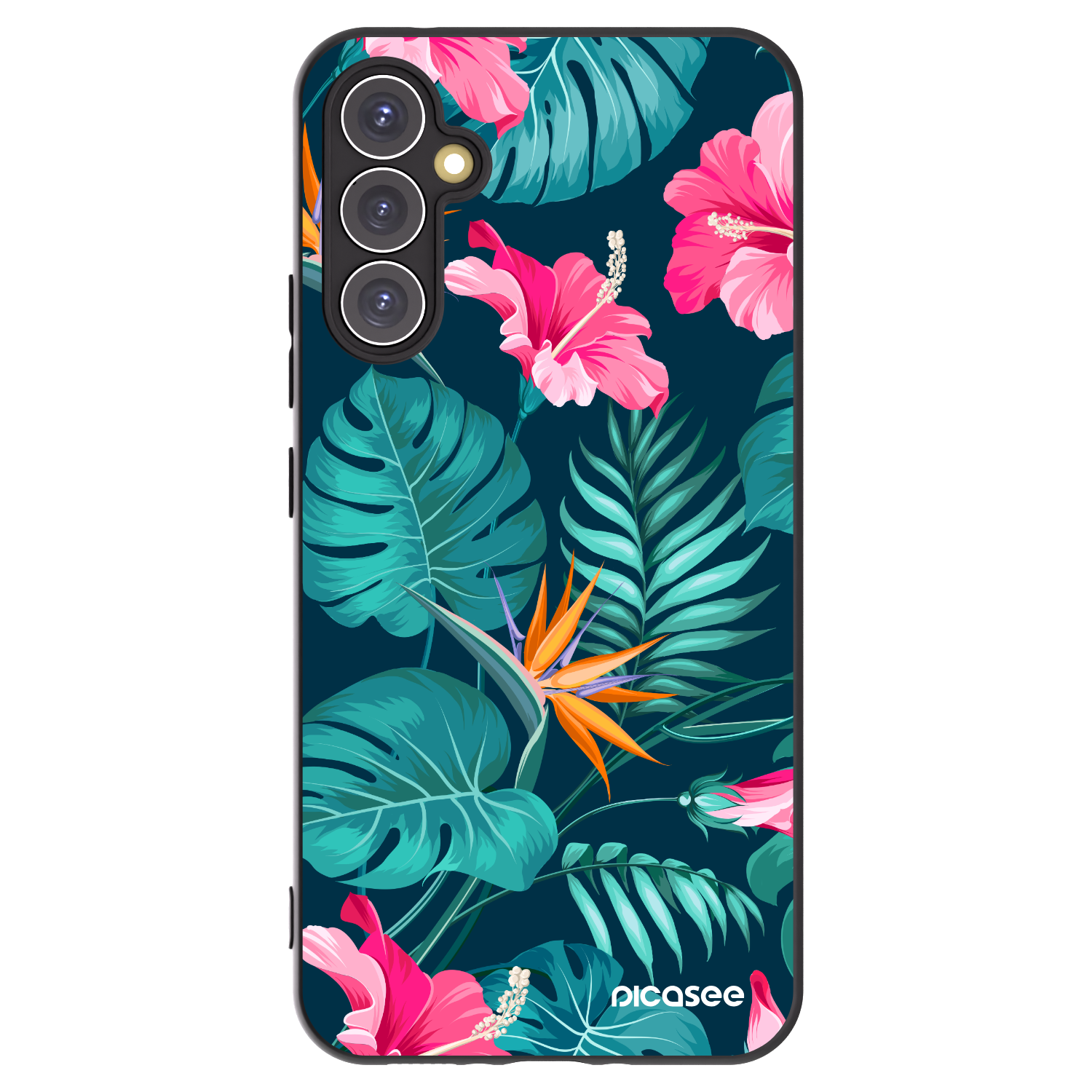 Picasee Samsung Galaxy A34 5G A346B Hülle - Schwarzes Silikon - Pink Monstera