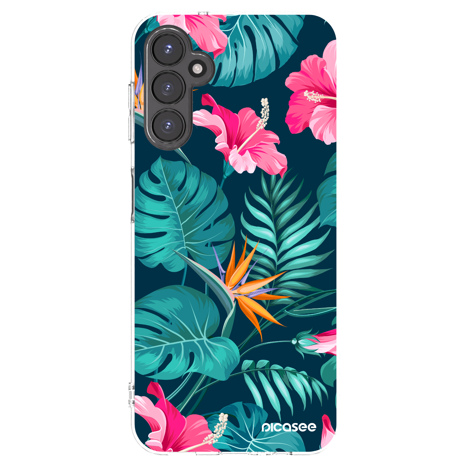 Picasee Samsung Galaxy A14 5G A146P Hülle - Transparentes Silikon - Pink Monstera