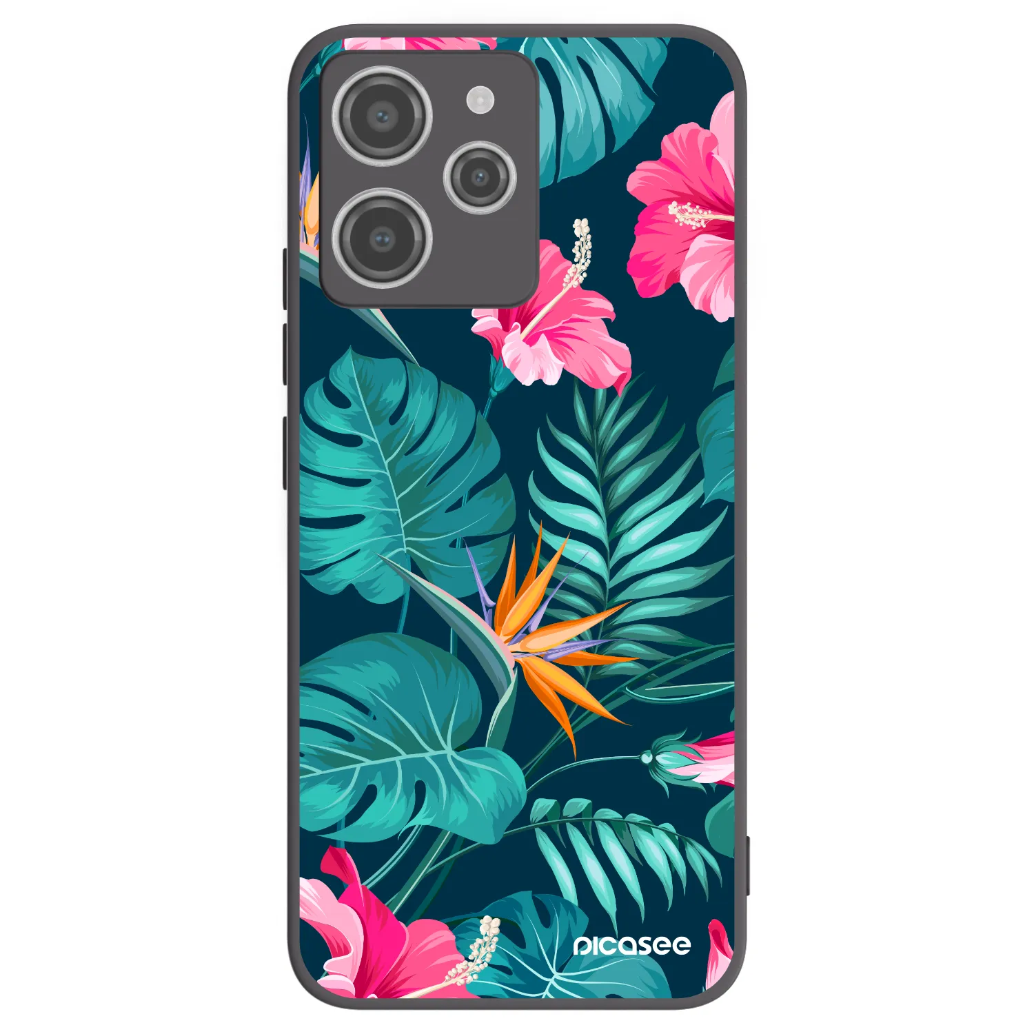 Picasee Xiaomi Redmi 12 4G Hülle - Schwarzes Silikon - Pink Monstera