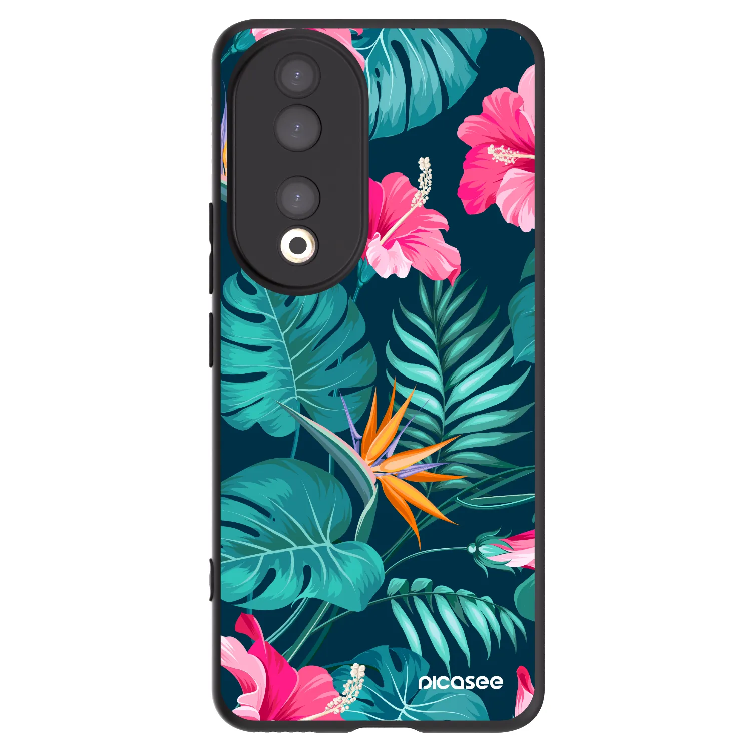 Picasee Honor 90 5G Hülle - Schwarzes Silikon - Pink Monstera