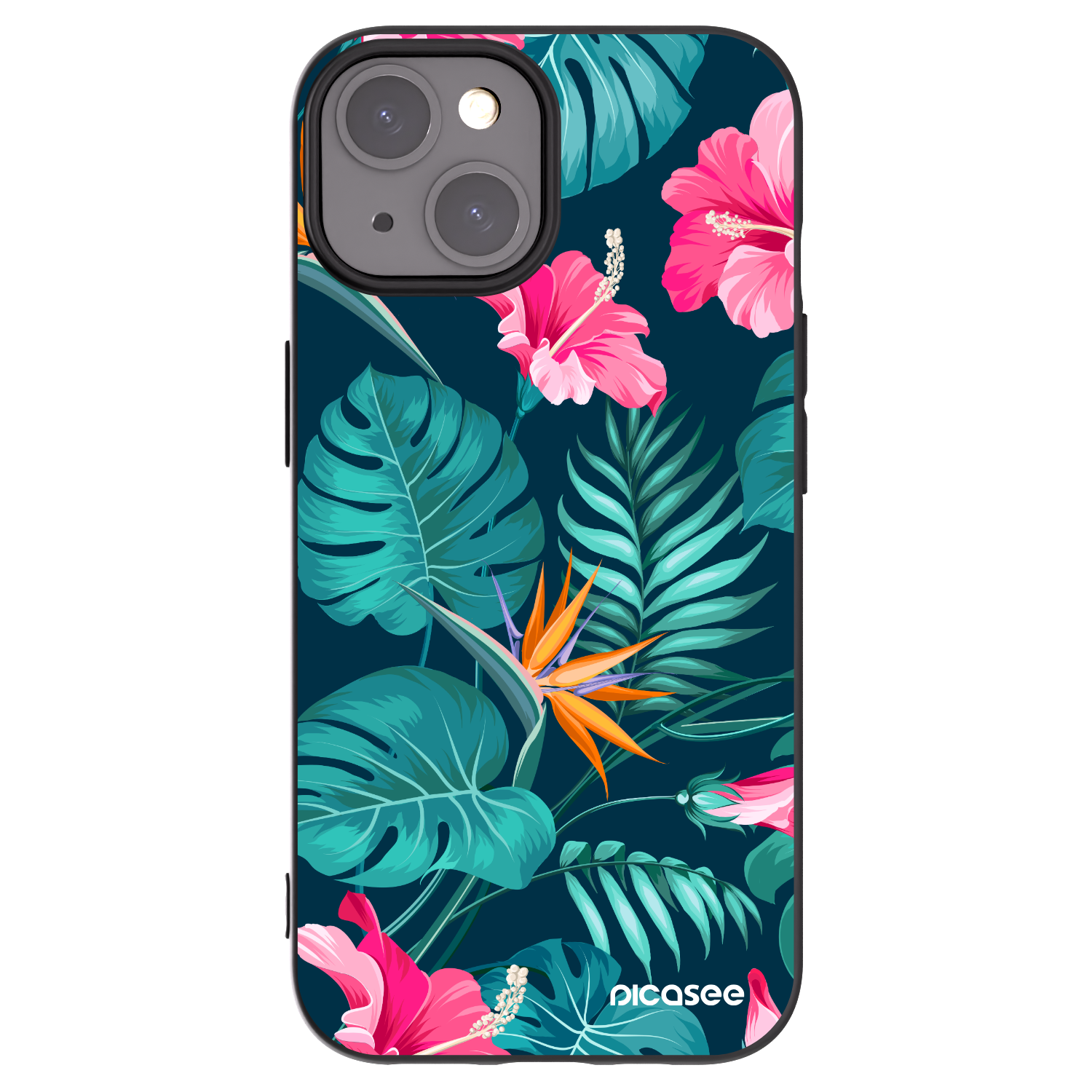 Picasee Apple iPhone 15 Hülle - Schwarzes Silikon - Pink Monstera