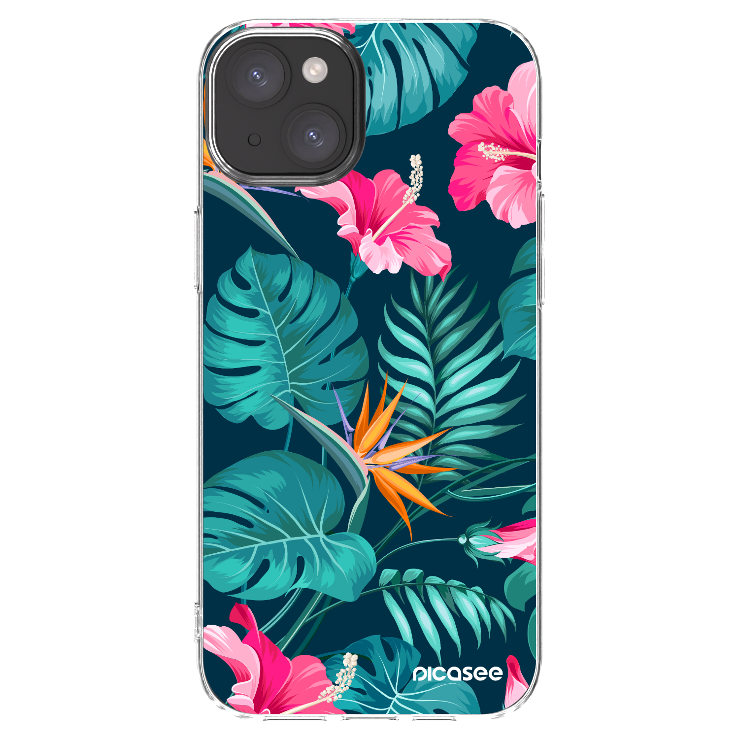 Picasee Apple iPhone 15 Plus Hülle - Transparentes Silikon - Pink Monstera