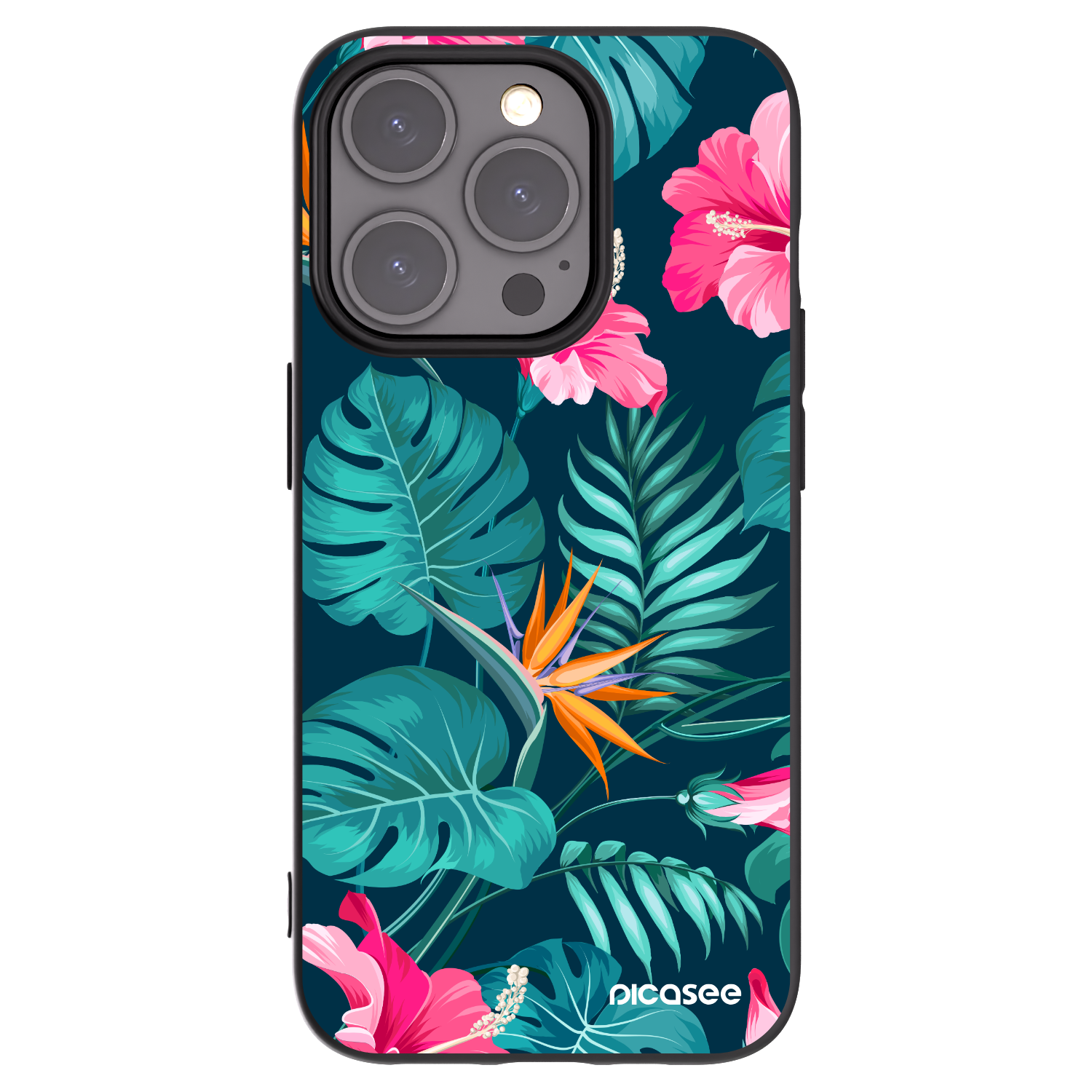Picasee Apple iPhone 15 Pro Hülle - Schwarzes Silikon - Pink Monstera