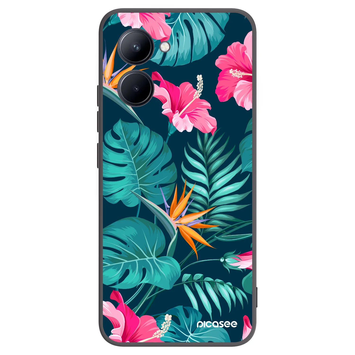 Picasee Realme C33 (2023) Hülle - Schwarzes Silikon - Pink Monstera