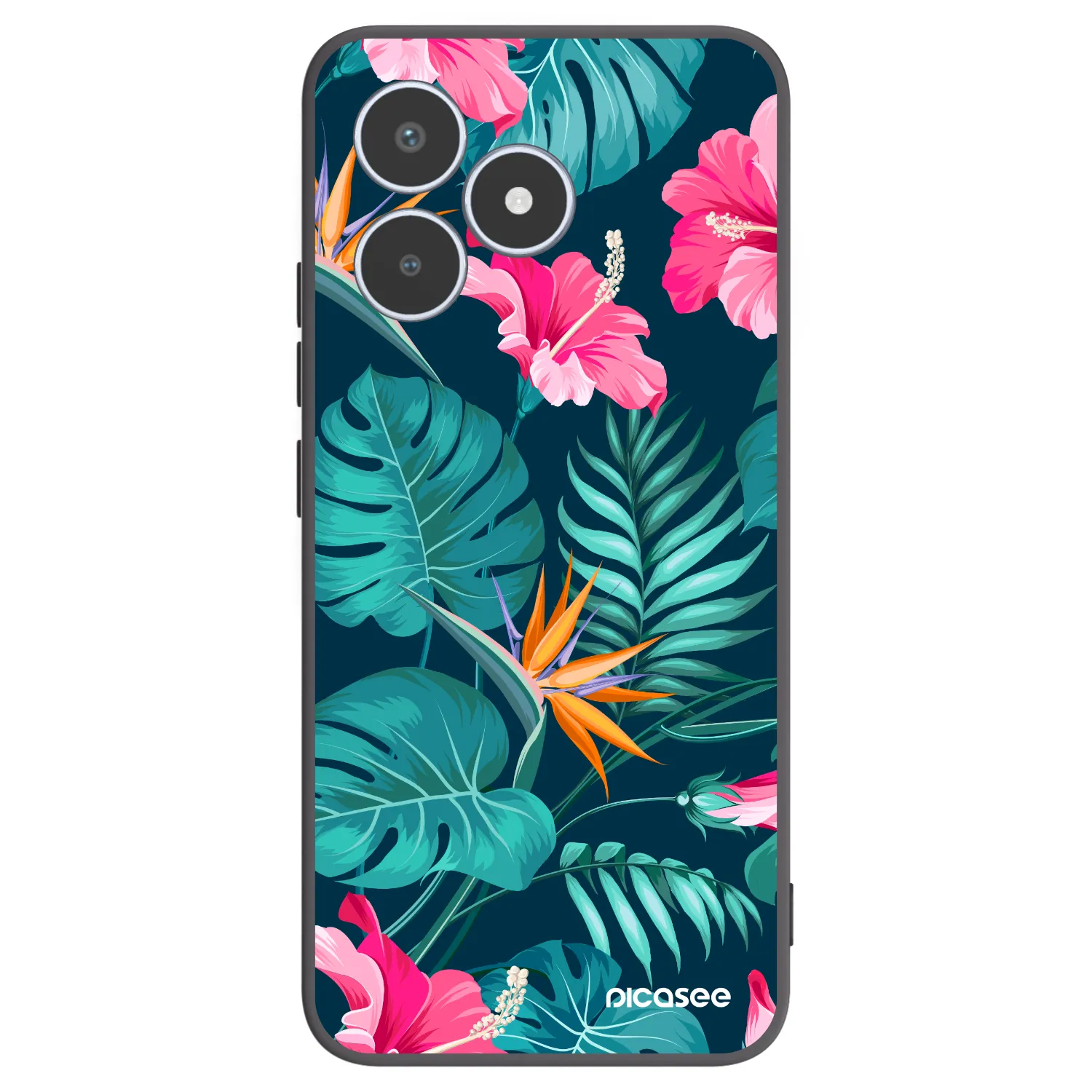 Picasee Realme C53 Hülle - Schwarzes Silikon - Pink Monstera