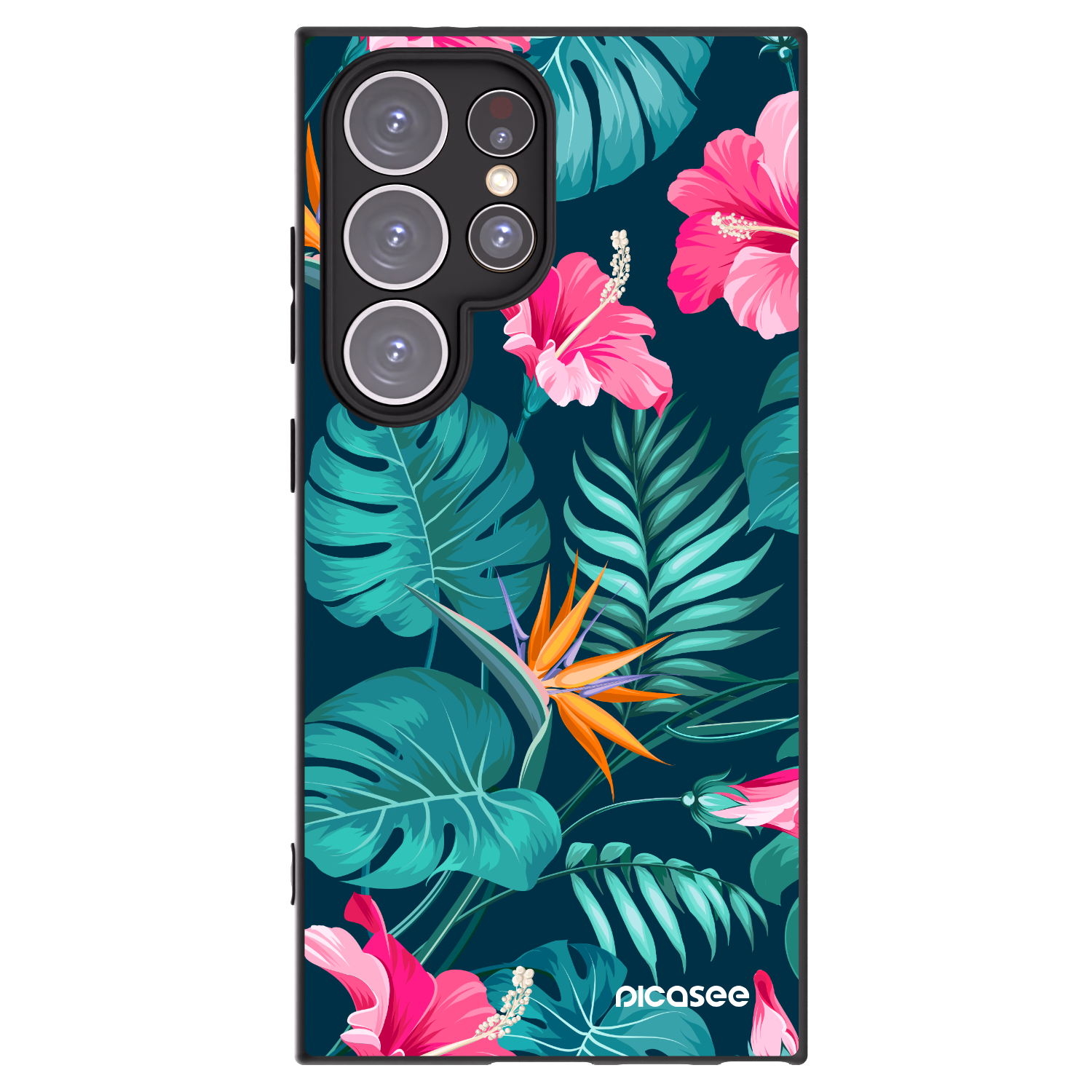 Picasee Samsung Galaxy S24 Ultra S928B 5G Hülle - Schwarzes Silikon - Pink Monstera