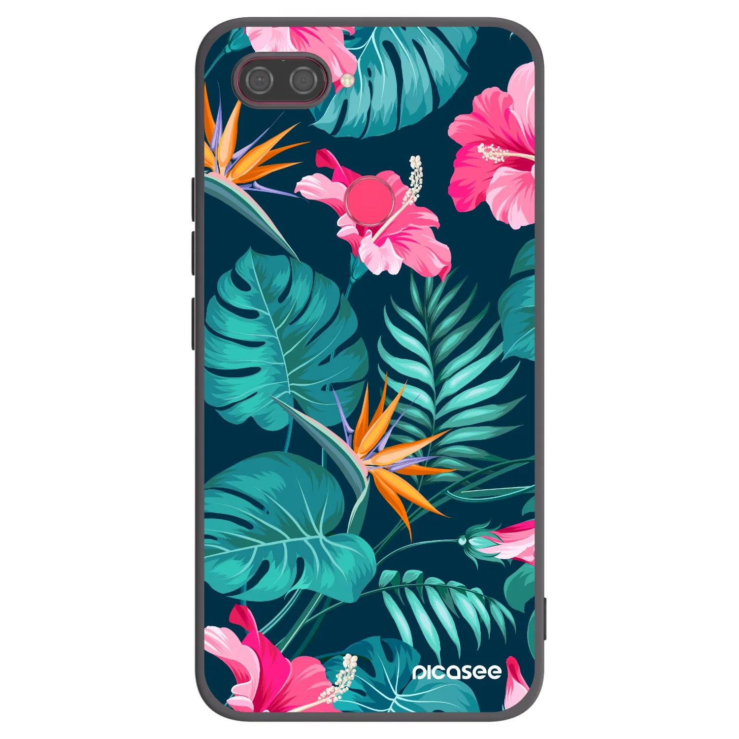 Picasee Xiaomi Mi 8 Lite Hülle - Schwarzes Silikon - Pink Monstera