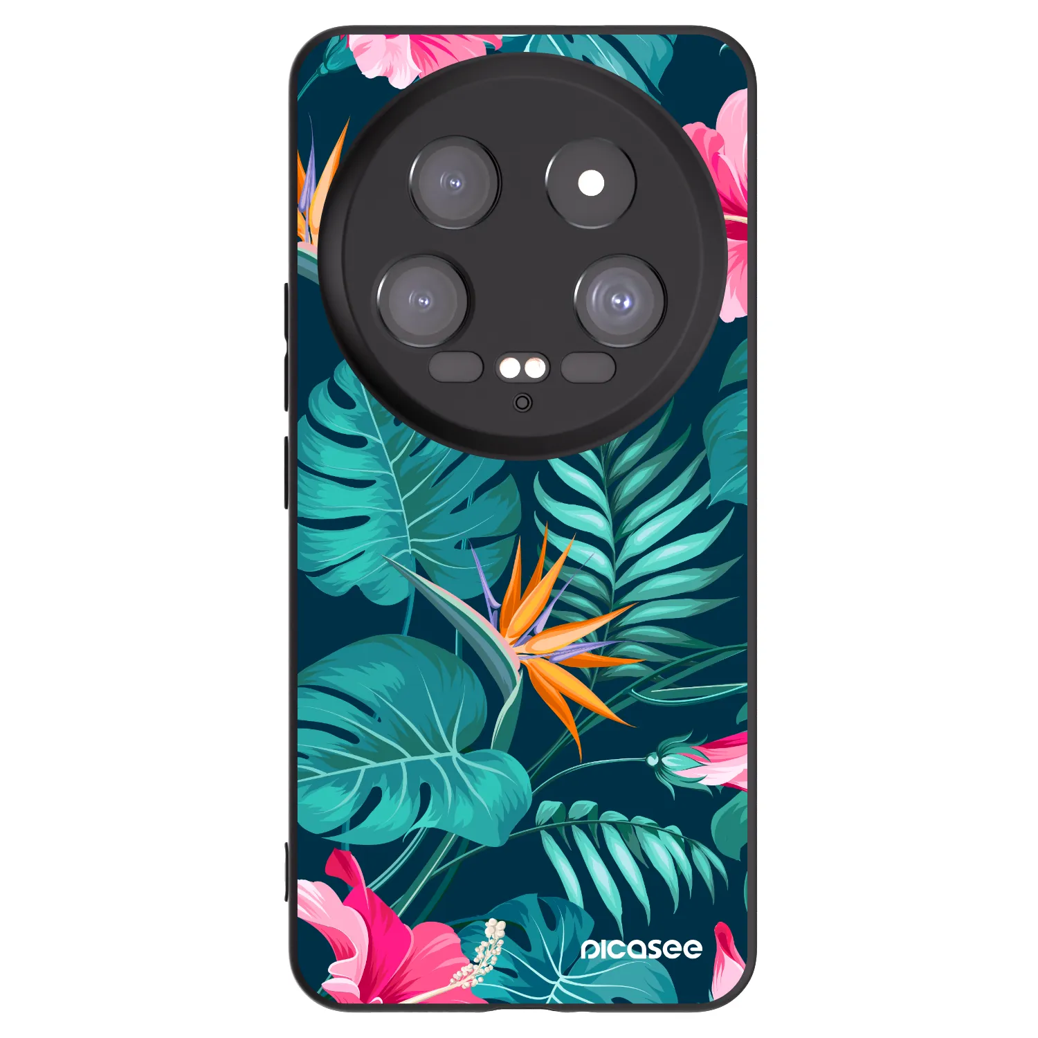 Picasee Xiaomi 14 Ultra Hülle - Schwarzes Silikon - Pink Monstera