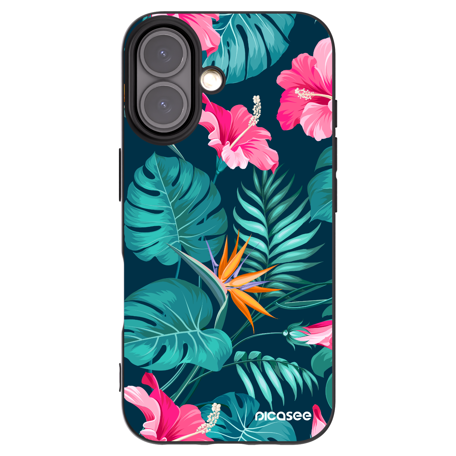 Picasee Apple iPhone 16 Hülle - Schwarzes Silikon - Pink Monstera