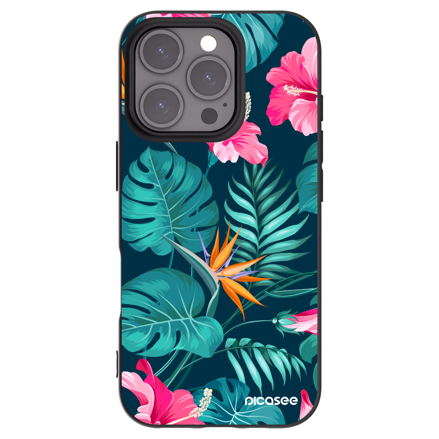 Picasee Apple iPhone 16 Pro Hülle - Schwarzes Silikon - Pink Monstera