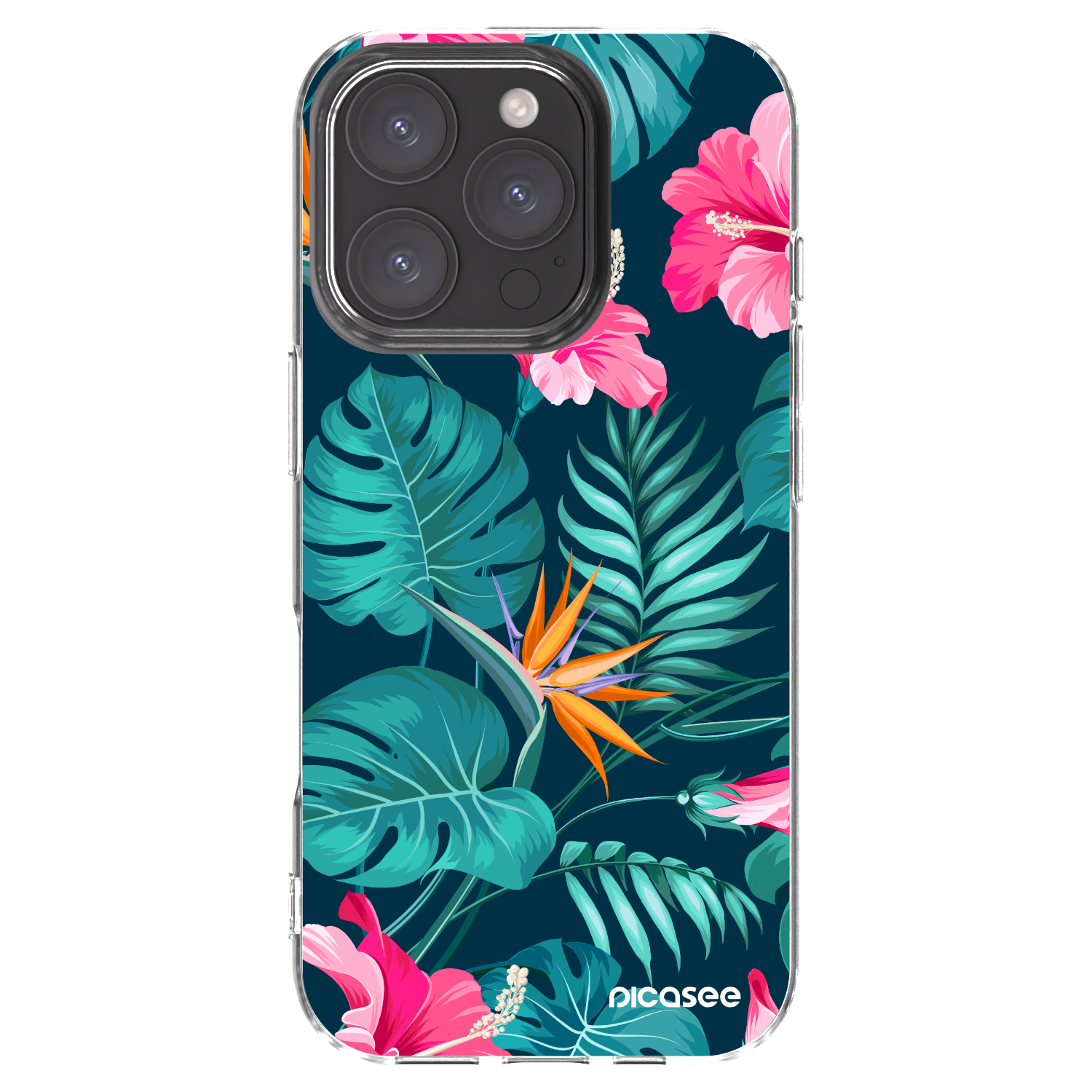 Picasee Apple iPhone 16 Pro Hülle - Transparentes Silikon - Pink Monstera