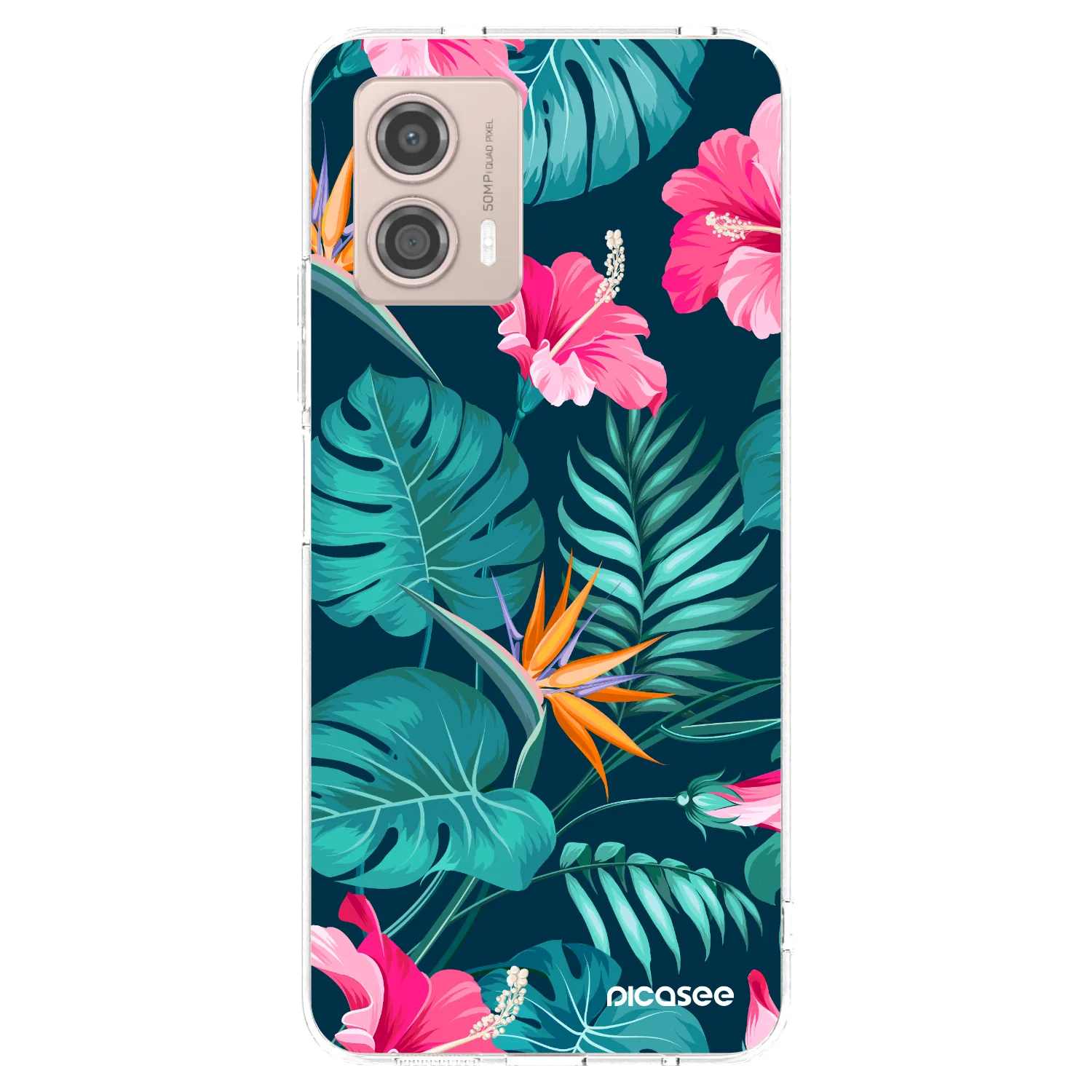 Picasee Motorola Moto G53 5G Hülle - Transparentes Silikon - Pink Monstera