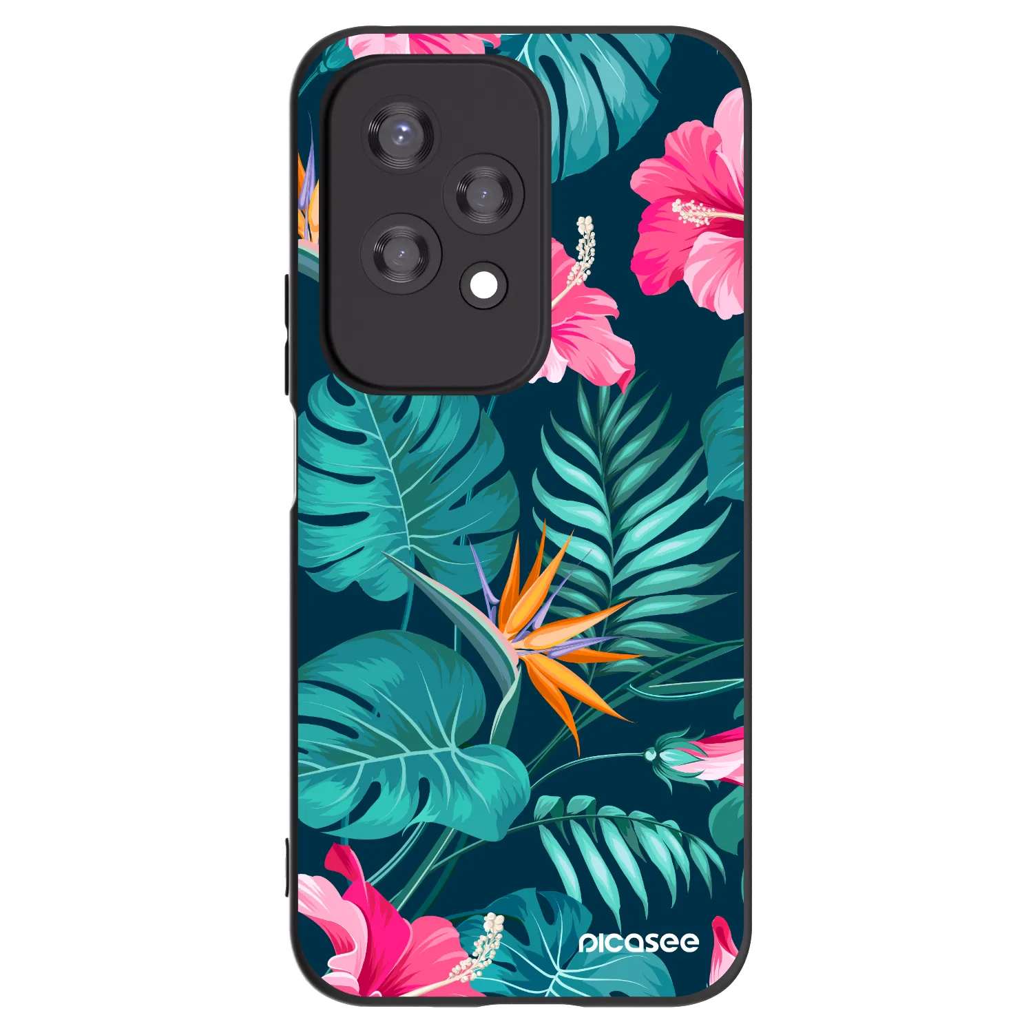 Picasee Honor 200 Lite Hülle - Schwarzes Silikon - Pink Monstera