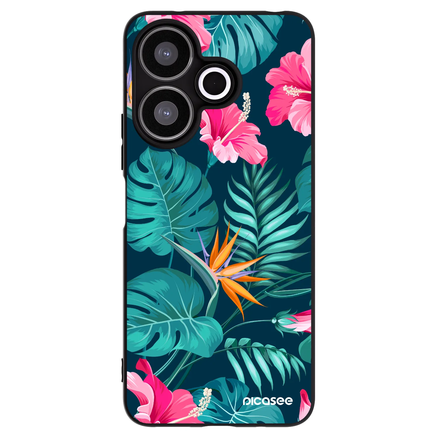 Picasee Xiaomi Redmi 13 4G Hülle - Schwarzes Silikon - Pink Monstera