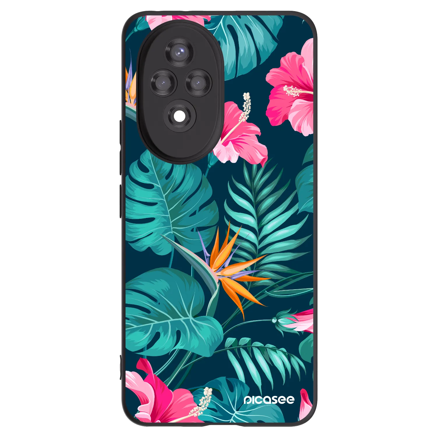 Picasee Honor 200 Pro 5G Hülle - Schwarzes Silikon - Pink Monstera