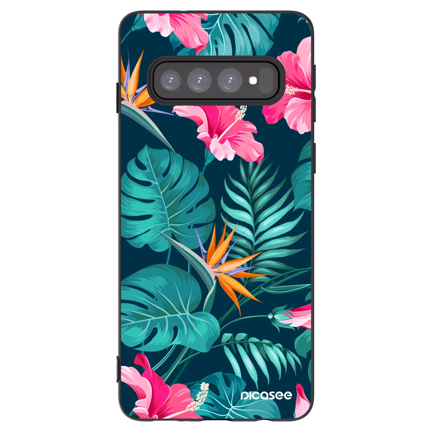Picasee Samsung Galaxy S10 G973 Hülle - Schwarzes Silikon - Pink Monstera