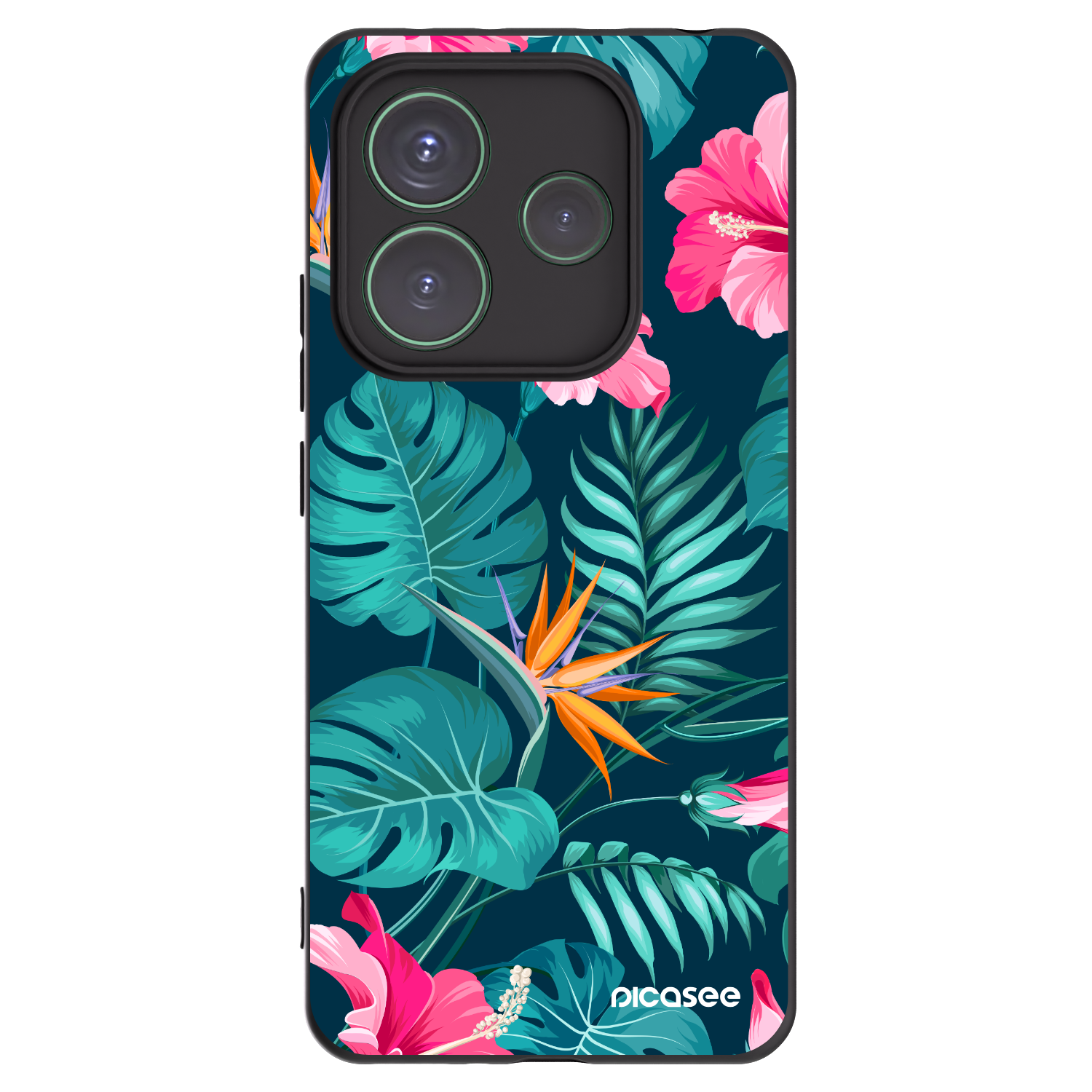 Picasee Xiaomi Redmi Note 14 5G Hülle - Schwarzes Silikon - Pink Monstera