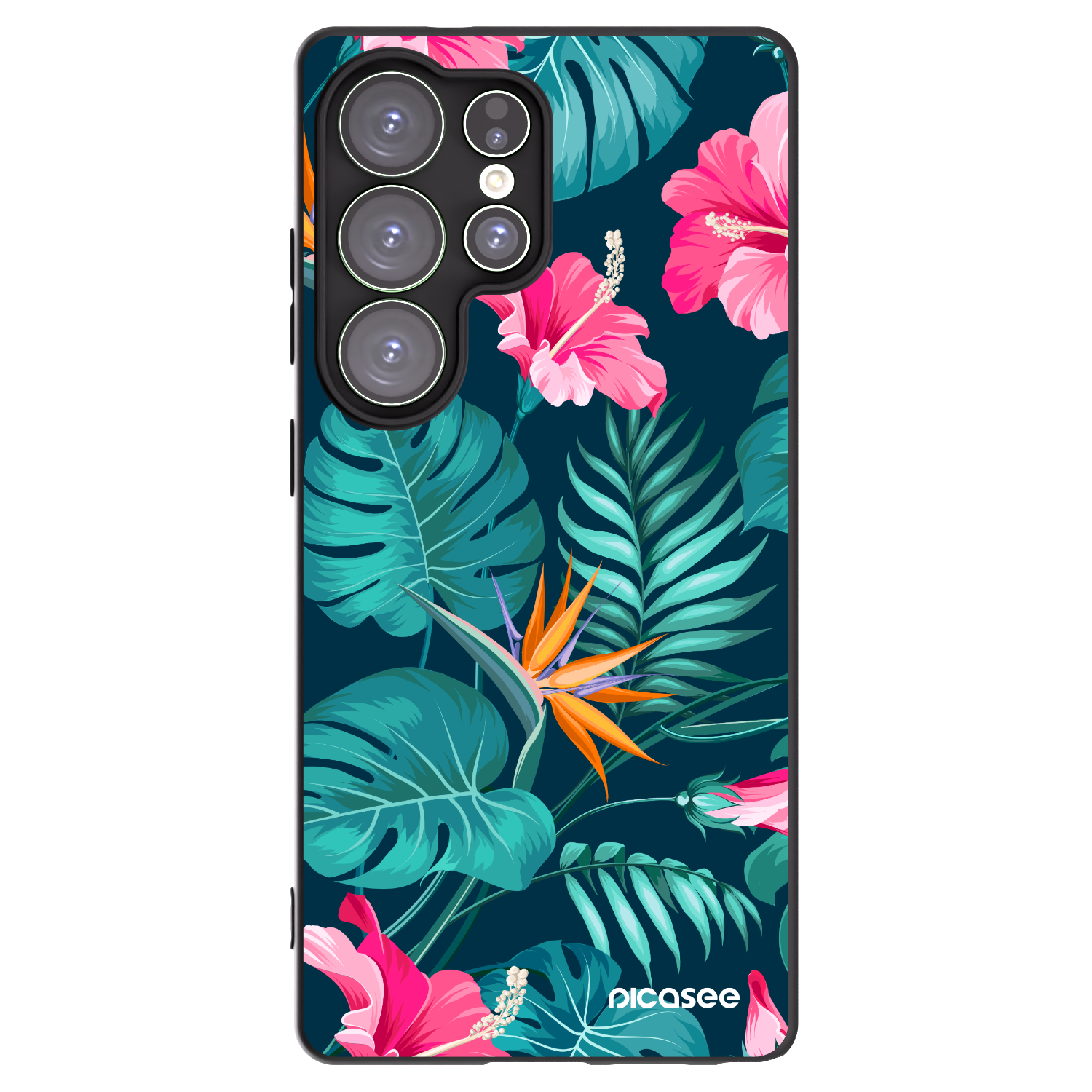 Picasee Samsung Galaxy S25 Ultra 5G Hülle - Schwarzes Silikon - Pink Monstera