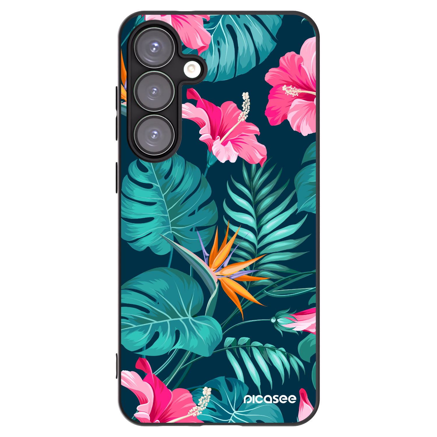 Picasee Samsung Galaxy S25+ 5G Hülle - Schwarzes Silikon - Pink Monstera
