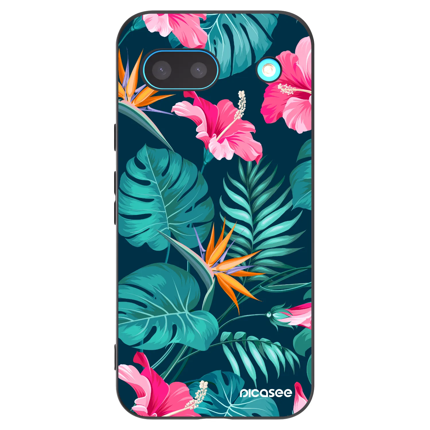 Picasee Google Pixel 8a Hülle - Schwarzes Silikon - Pink Monstera