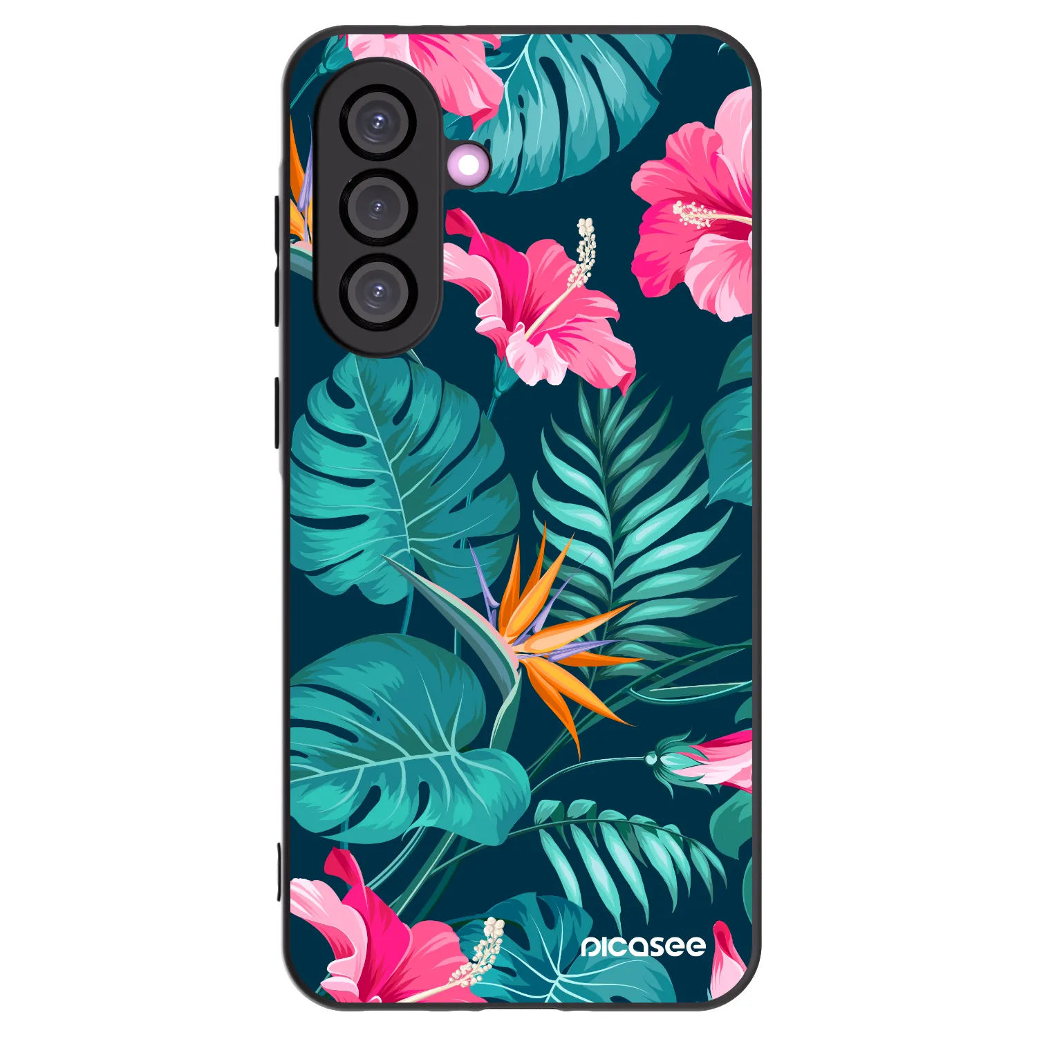 Picasee Samsung Galaxy A56 5G A566B Hülle - Schwarzes Silikon - Pink Monstera