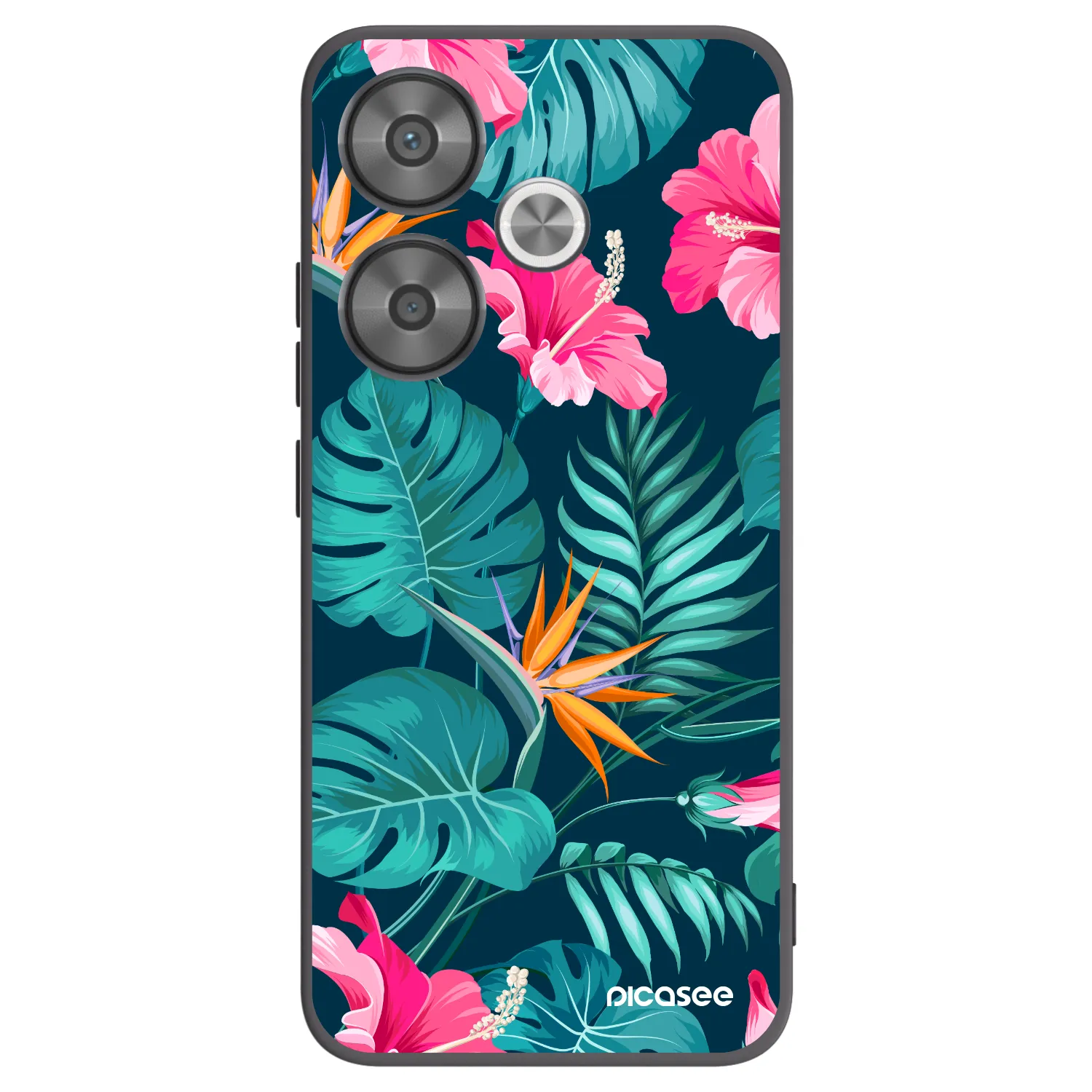 Picasee Xiaomi Poco F6 Hülle - Schwarzes Silikon - Pink Monstera