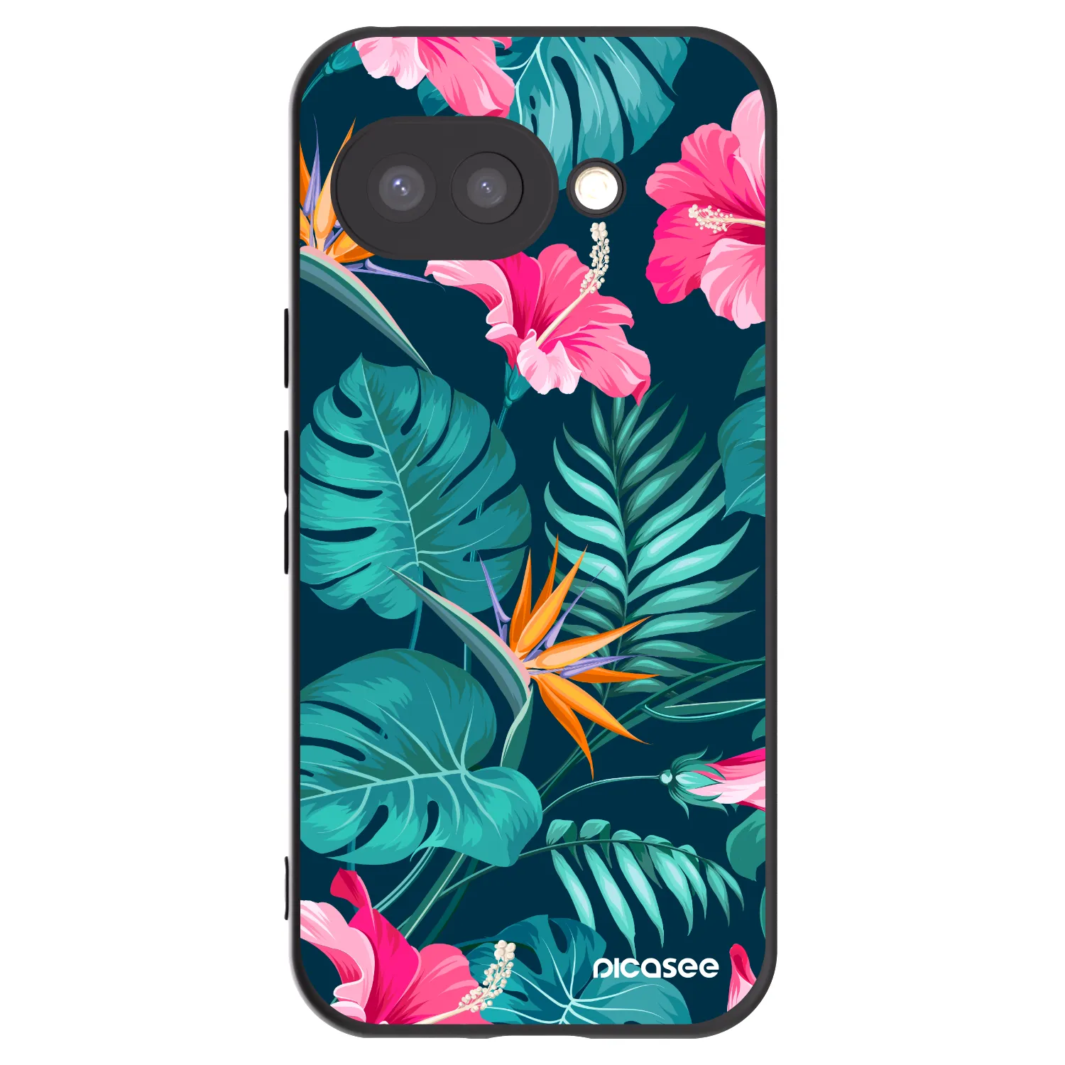 Picasee Google Pixel 9a Hülle - Schwarzes Silikon - Pink Monstera