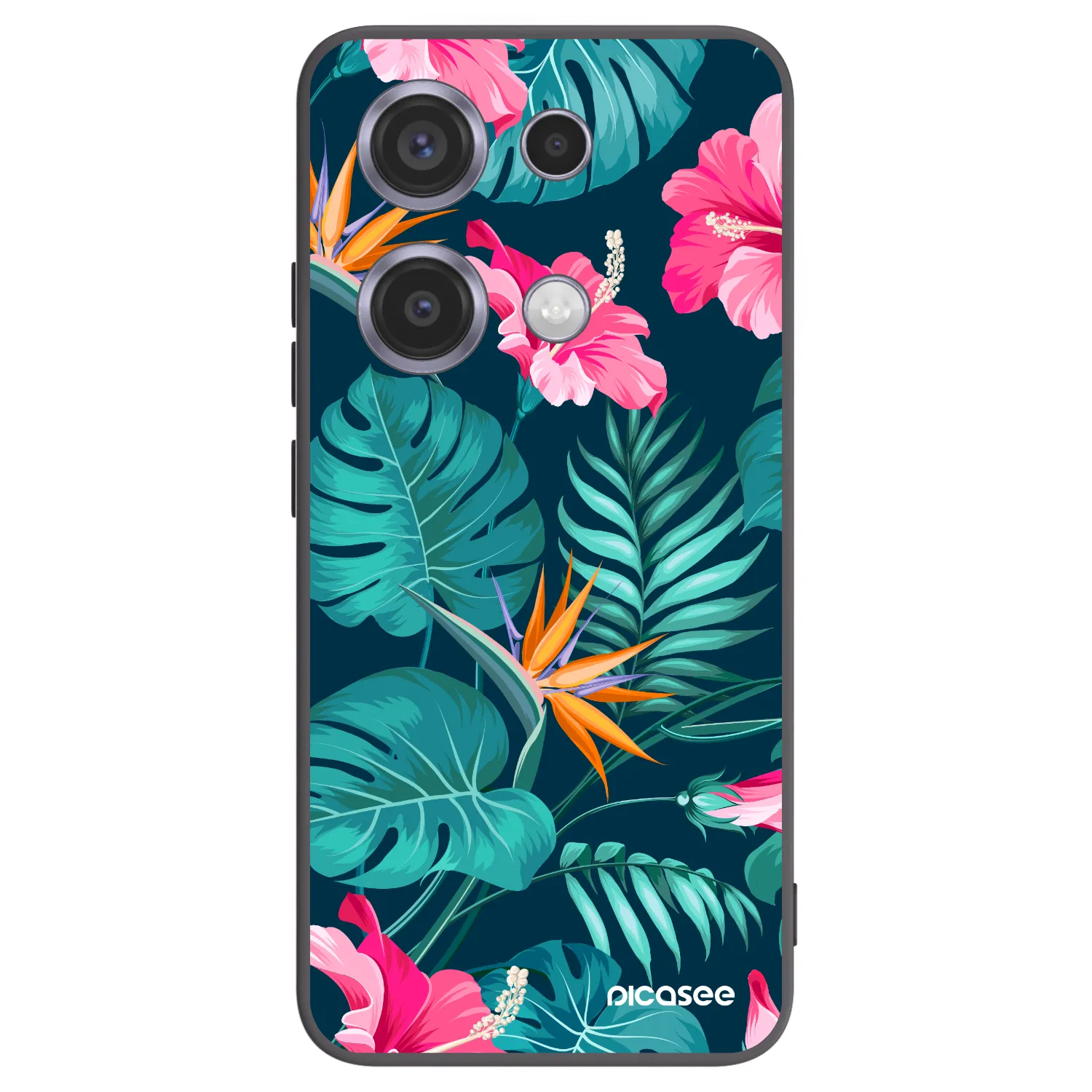 Picasee Xiaomi Redmi Note 14S Hülle - Schwarzes Silikon - Pink Monstera