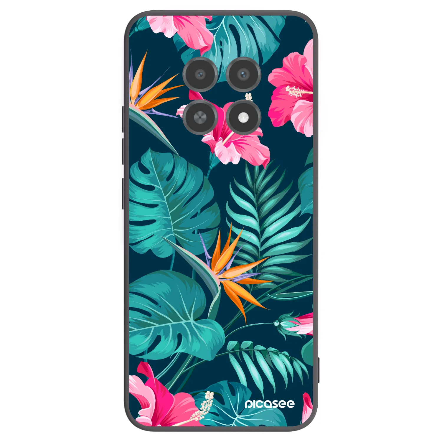 Picasee Realme 12X Hülle - Schwarzes Silikon - Pink Monstera