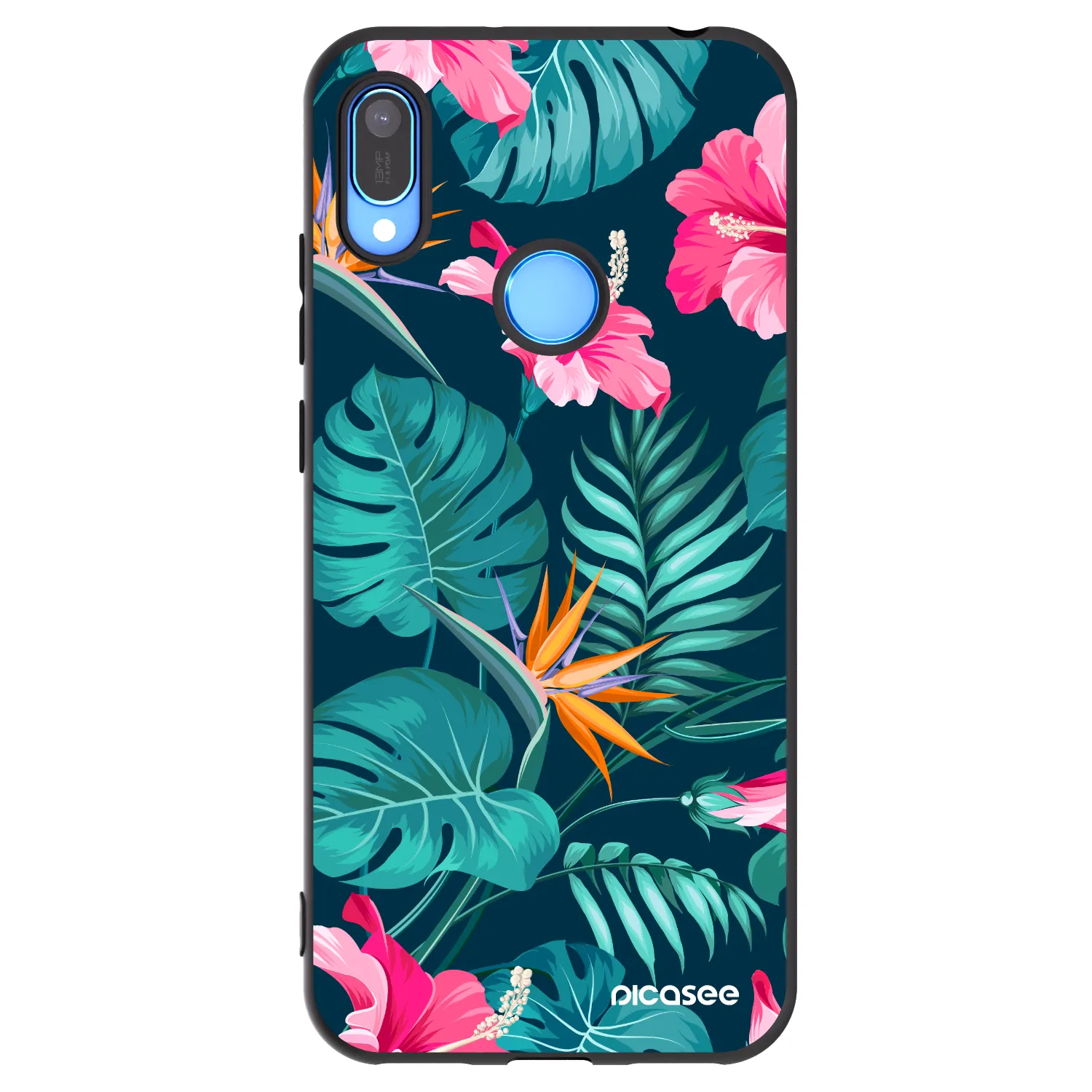 Picasee Huawei Y6 2019 Hülle - Schwarzes Silikon - Pink Monstera