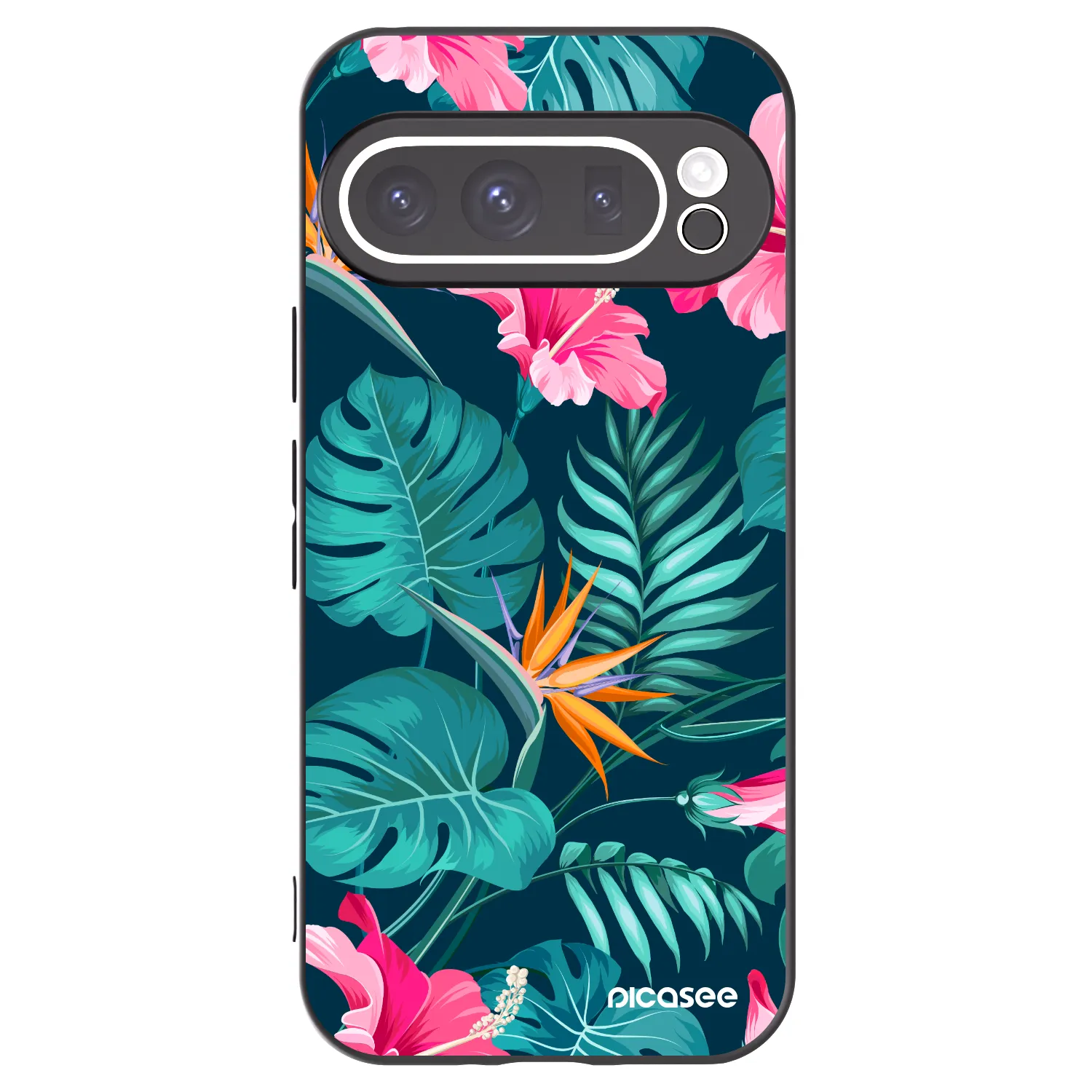 Picasee Google Pixel 9 Pro XL Hülle - Schwarzes Silikon - Pink Monstera