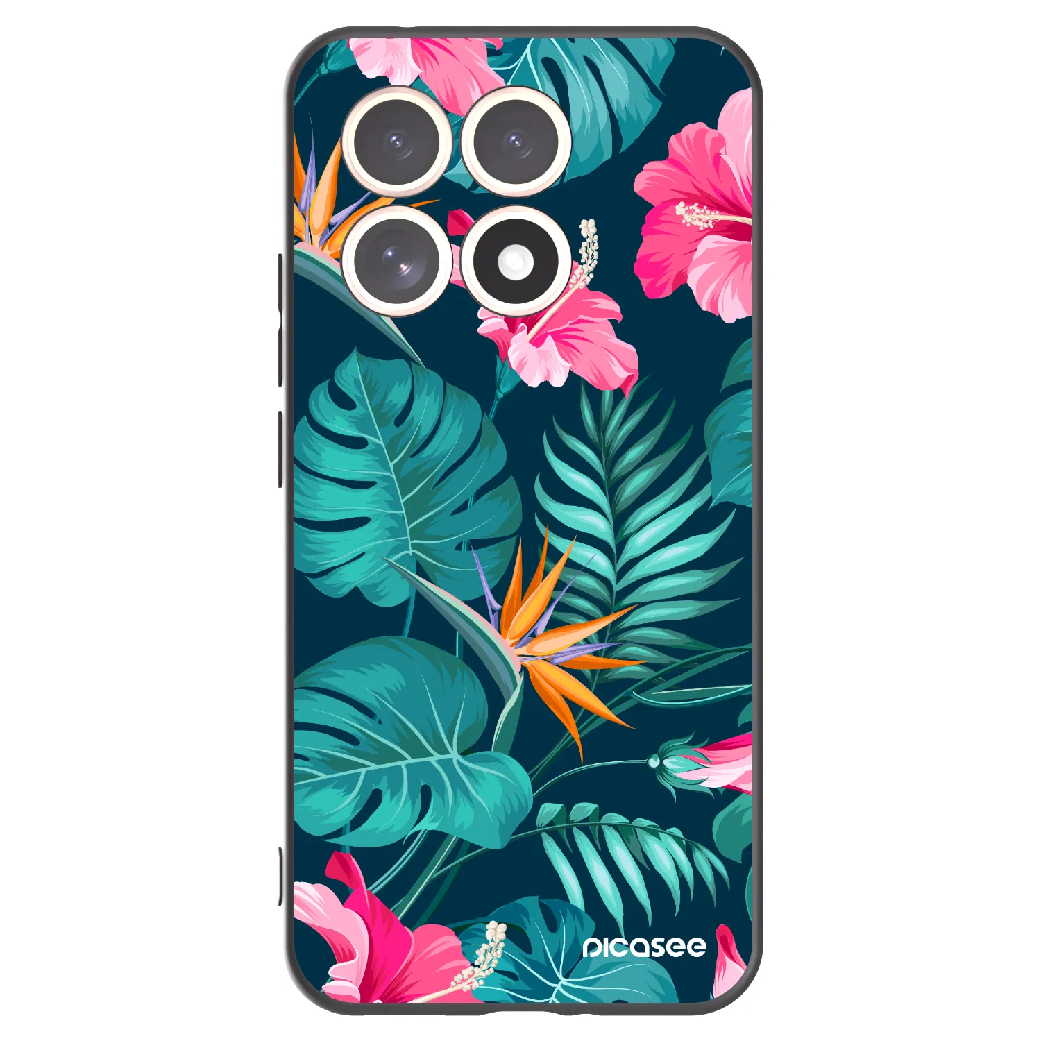 Picasee Xiaomi 15T Hülle - Schwarzes Silikon - Pink Monstera