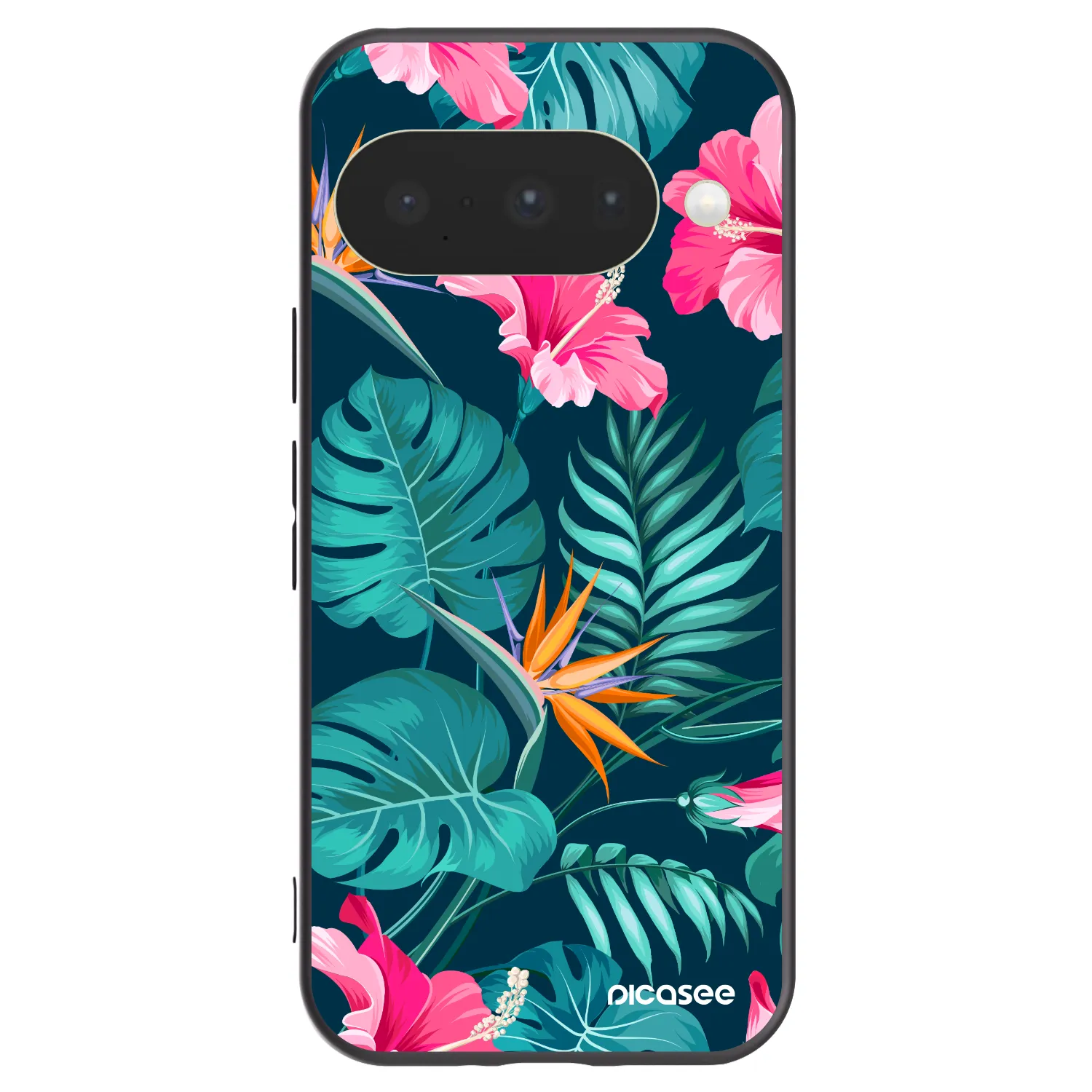 Picasee Google Pixel 10 Hülle - Schwarzes Silikon - Pink Monstera