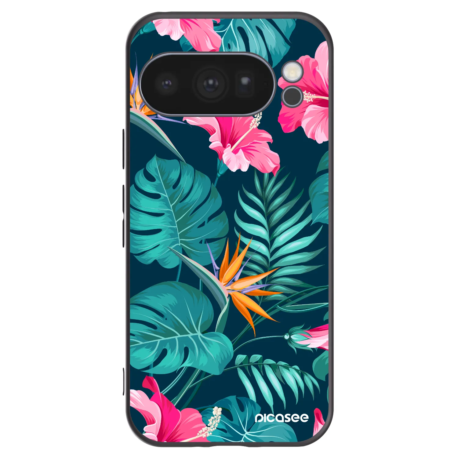 Picasee Google Pixel 10 Pro Hülle - Schwarzes Silikon - Pink Monstera